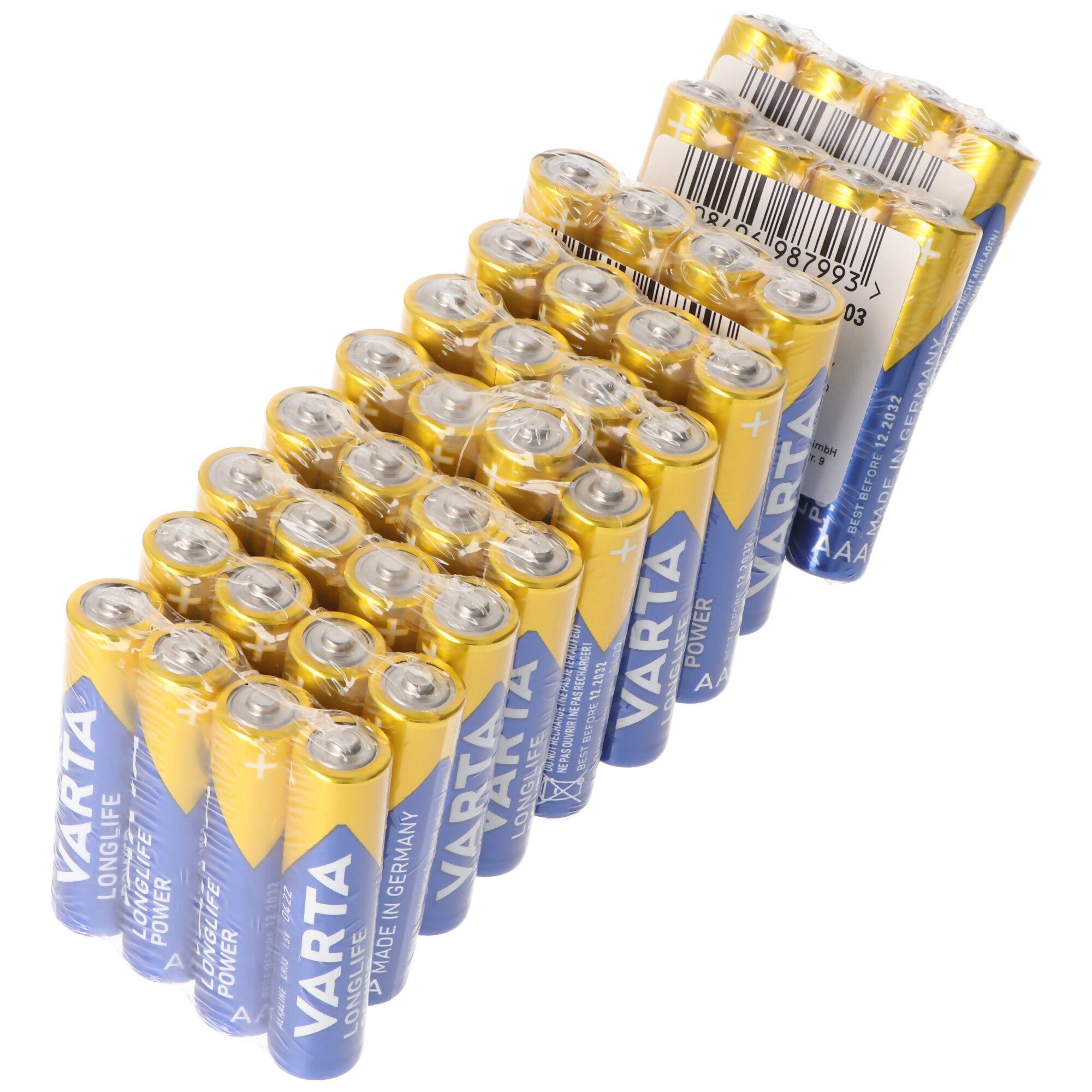 VARTA 40 Stück Varta Longlife Power Batterie Alkaline, Micro, AAA, LR03, 1. Batterie, (1,5 V)