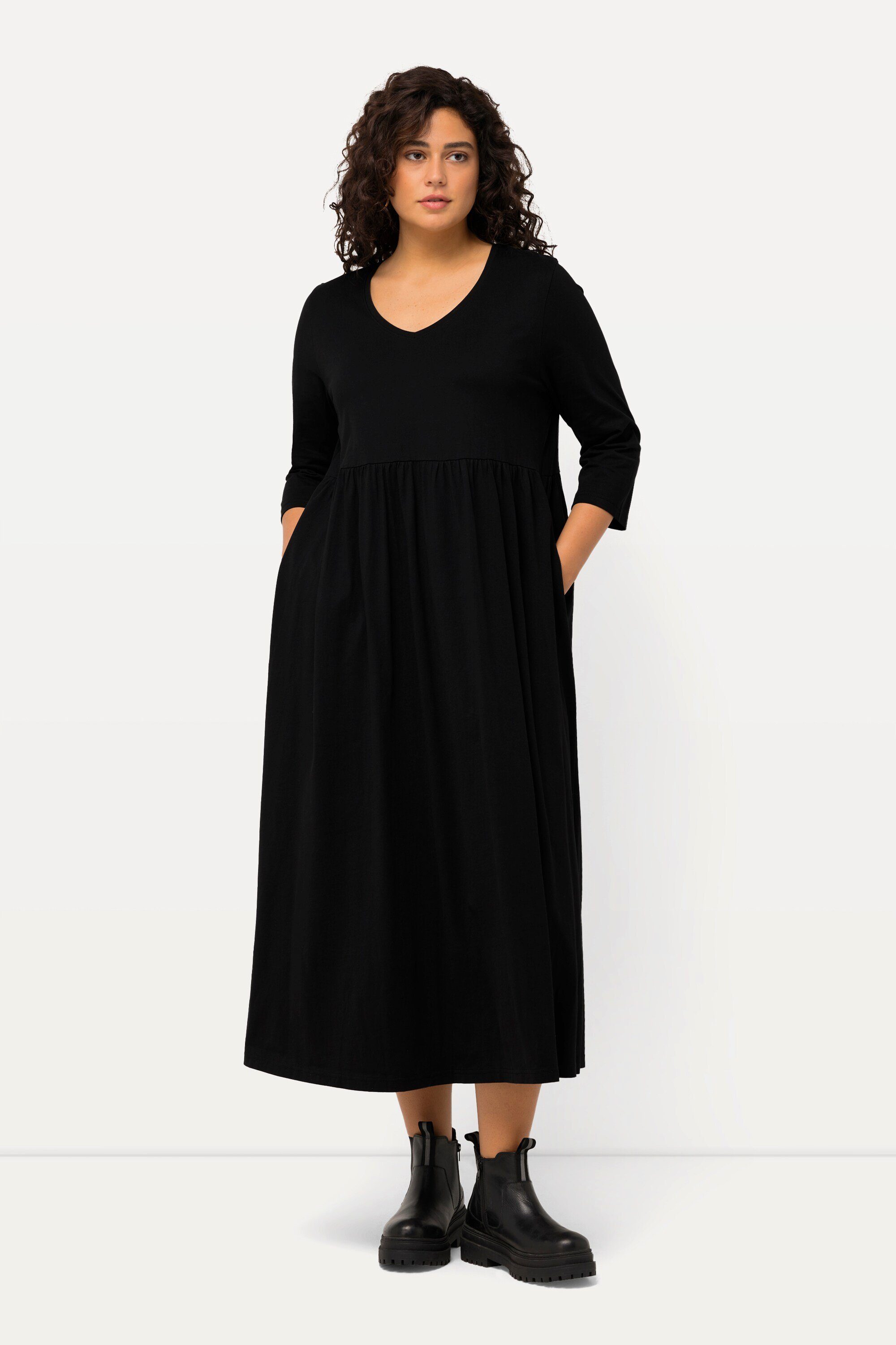 Ulla Popken Maxikleid Jerseykleid Empirenaht V-Ausschnitt günstig online kaufen