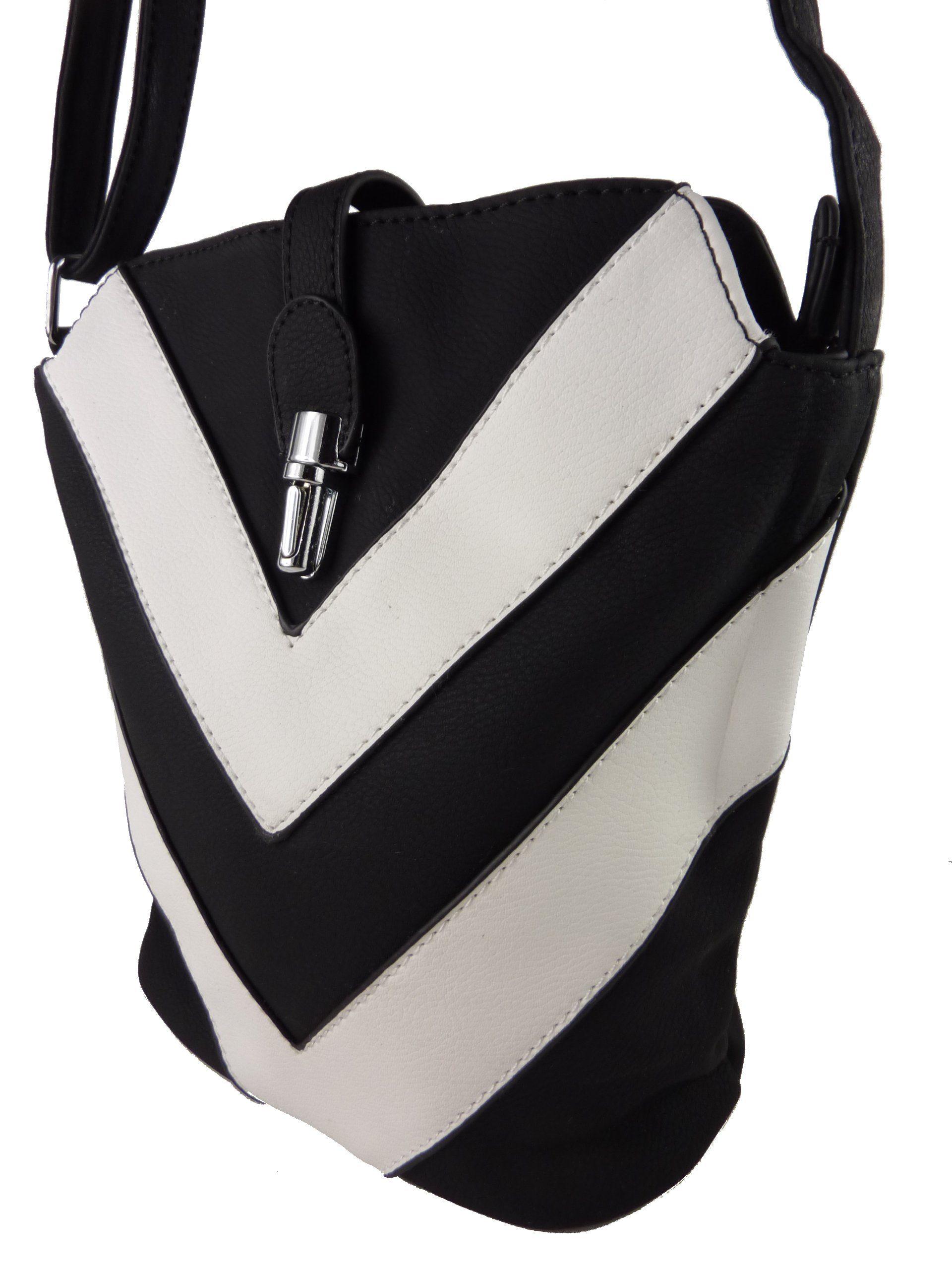 Taschen4life Umhängetasche kleine Tasche zum umhängen H0447, als Schultertasche & cross over tragbar, zweifarbiges Streifen Muster schwarz/weiß