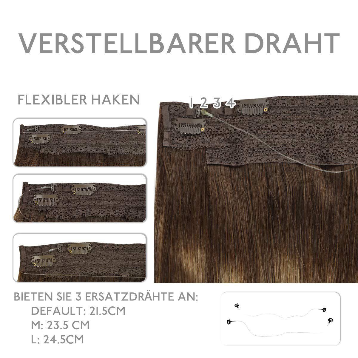 Wennalife Echthaar-Extension Haar bis Blonde Braun Karamell Halo Schokolade Haar, Extensions