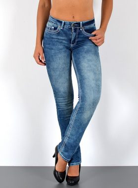 ESRA Straight-Jeans G1100 High Waist, Straight Fit Jeans Damen, mit dicker Naht, bis Plussize Größe, Damen Straight Leg Jeans, mit Kontrastnähte, bis Übergröße, Hochbund, Damen Gerade Schnitt Jeans, mit weißer Naht, Große Größen, hoher Bund, Damen Jeans, Jeans Damen, Damen Jeanshose mit dicken Nähten, Jeans Damen Hose Straight Leg, Gerade Schnitt Jeans Damen, Jeans Damen High Waist Damen Jeans