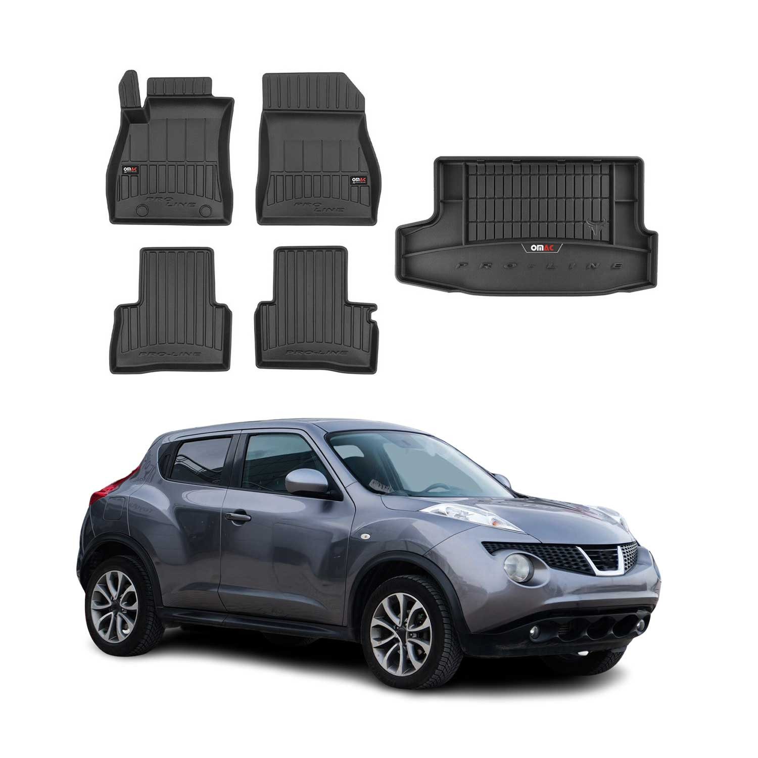 Auto-Fußmatten Kofferraumwanne Set für Nissan Juke 2010-2019 Gummi Schwarz 5x