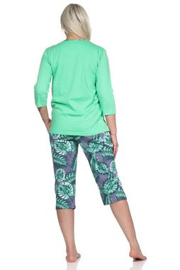 Normann Pyjama Wunderbarer Damen kurzarm Pyjama mit Caprihose in floralem Print