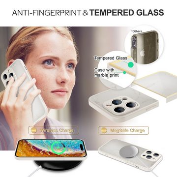 Nalia Smartphone-Hülle Apple iPhone 14 Pro, Hartglas Hülle Marmor-Optik / 9H Tempered Glass / Robust / Marble Case