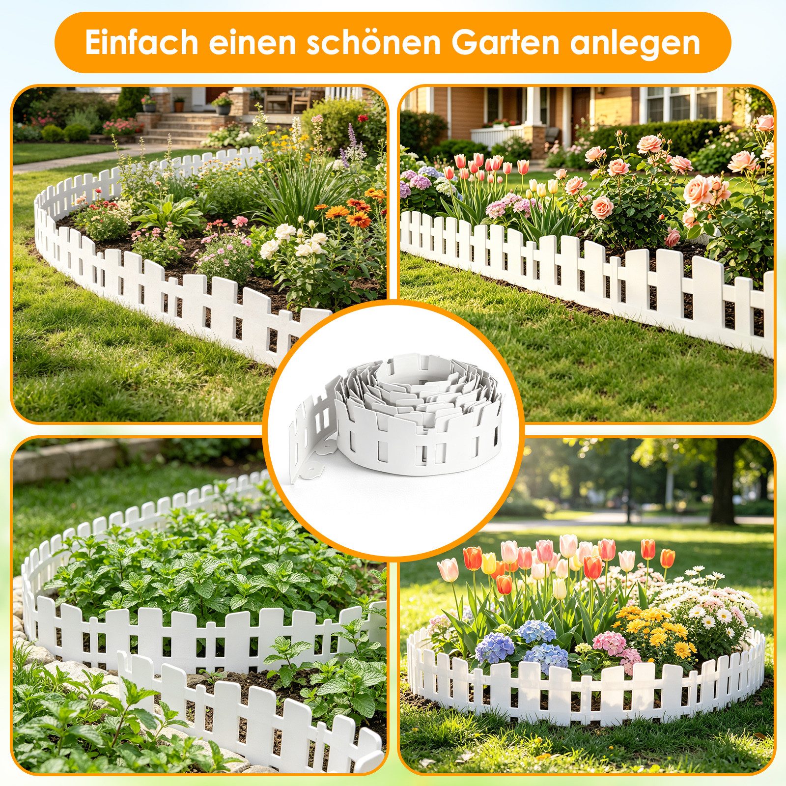 BlingBin Beetumrandung 10 m flexible Rasenkante aus verdicktem Kunststoff mit 60 Erdankern, 1er Set, 10M x 11.8cm, zur Beetbegrenzung und Beetumrandung