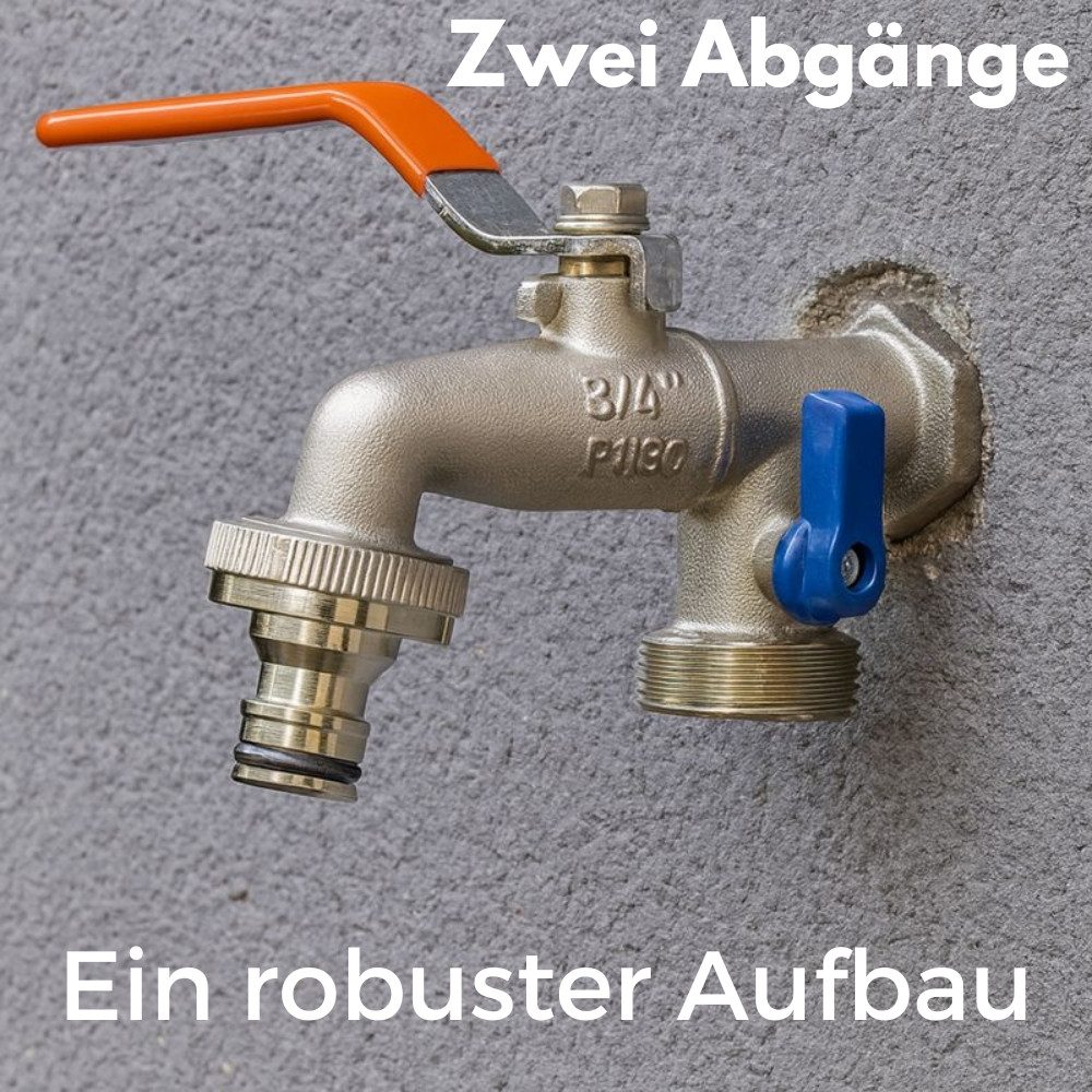 GarPet Kugelhahn Garten Wasserhahn Doppel Kugelhahn 1/2" 3/4" Doppelanschluss Außen
