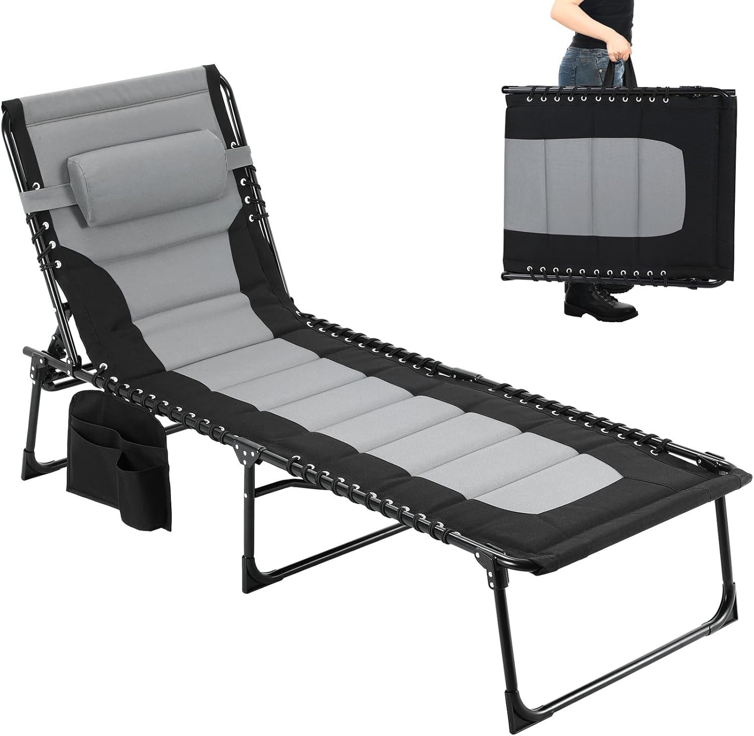 TLGREEN Gartenliege,XXL Sonnenliege klappbar,Gartenliege mit Kopfstütze, 199×66×35 cm Liegestuhl mit 5-Fach Verstellbarer Rückenlehne, 1 St., extra Große Gartenliege bis 150 kg, Strandliege, Relaxliege, Campingliege, Liege für Outdoor