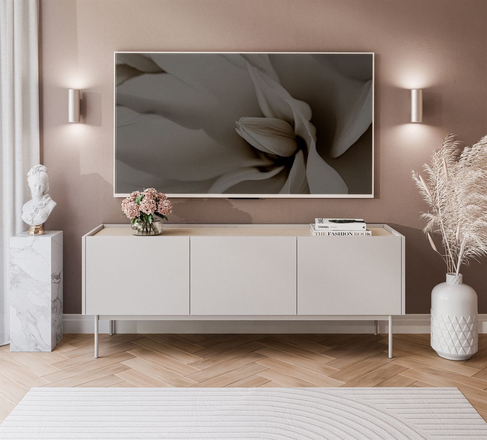 Lookway Lowboard ESSENCE TV Schrank 144 Kaschmir / Eiche Linea