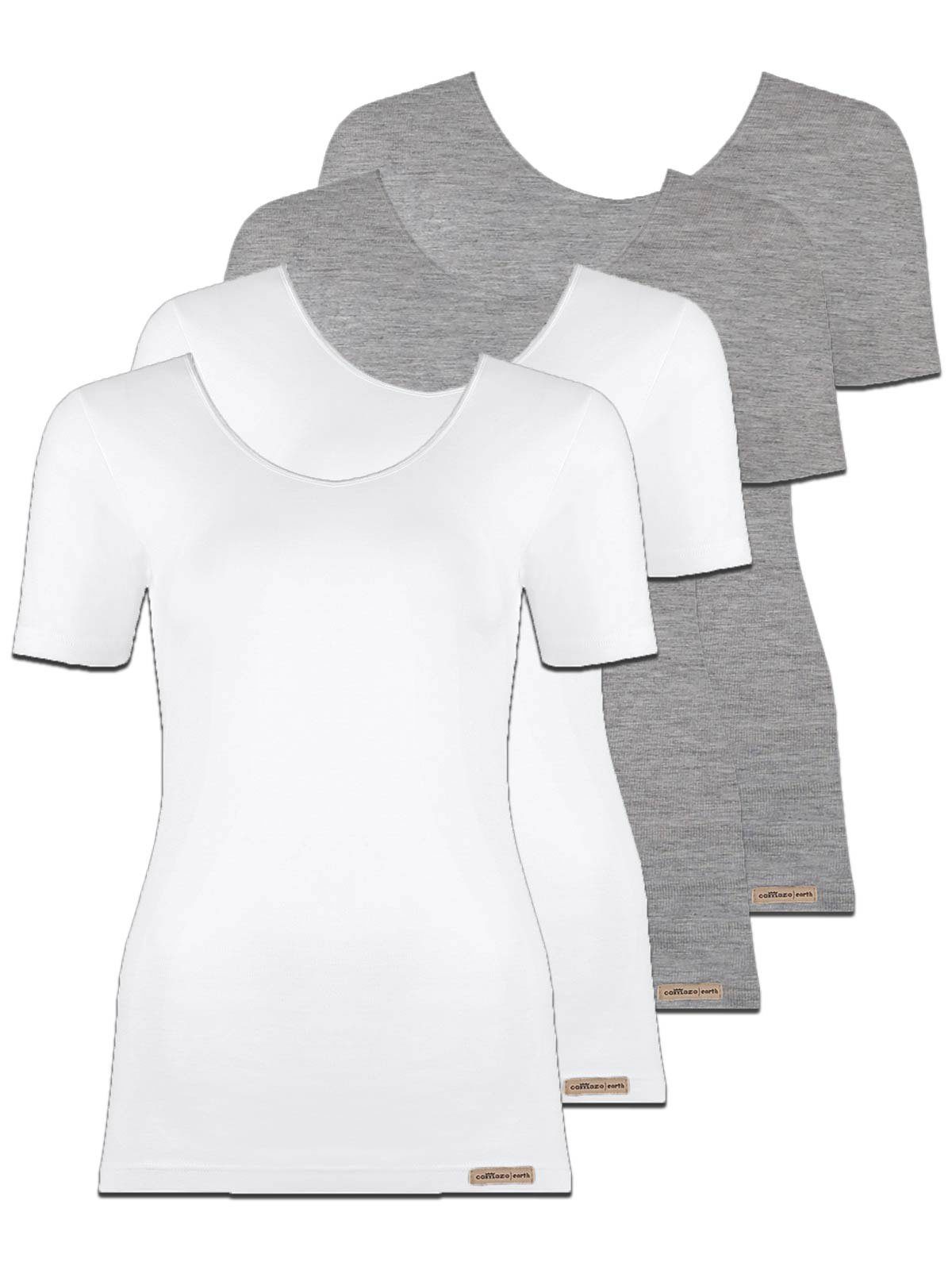 Unterhemd Damen Shirt grau-melange-weiss 4er (Spar-Set, Pack Unterhemd COMAZO 4-St) Vegan Baumwoll