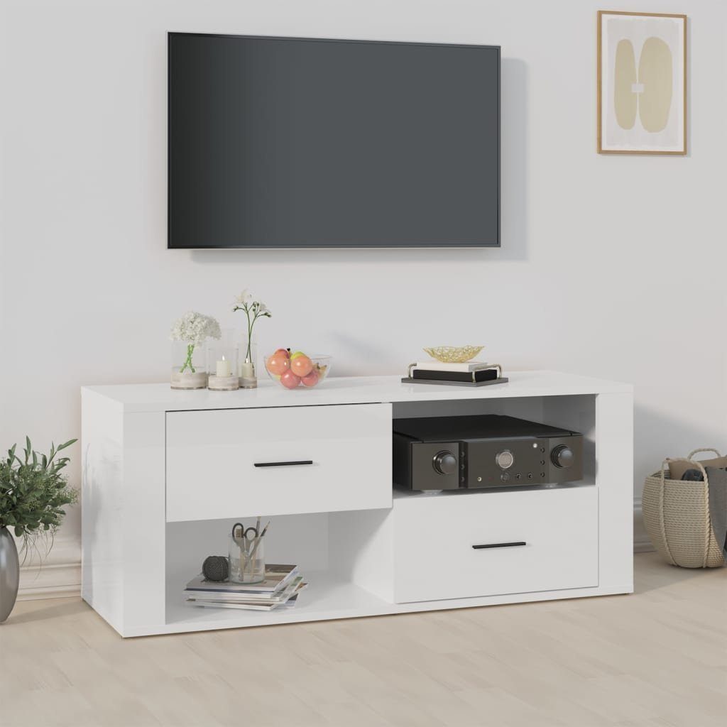 cm Holzwerkstoff Hochglanz-Weiß TV-Schrank 100x35x40 furnicato