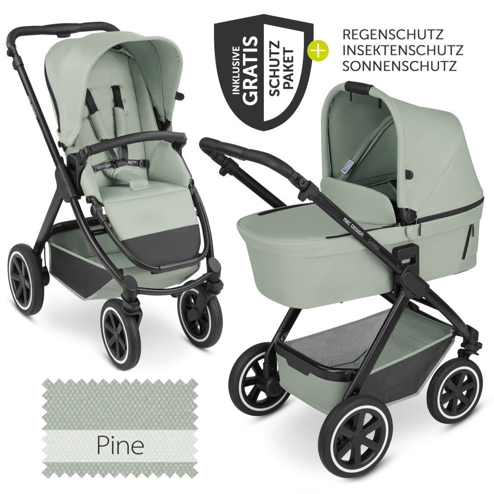 ABC Design Kombi-Kinderwagen Samba - Pine, 2in1 Kinderwagen Buggy Set inkl. Babywanne, Sportsitz, Regenschutz