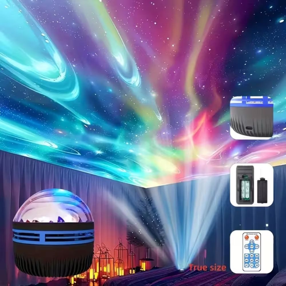 Wrischan Nachtlicht LED Sternenhimmel Projektor Licht RGB Aurora Deckenlampe USB, RGB Farbwechsel, dimmbar, USB betrieben, Fernbedienung Steuerung