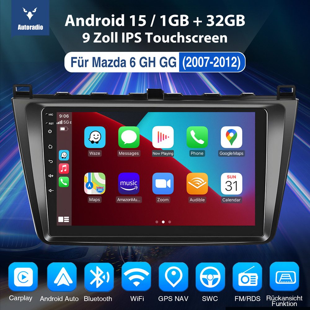 ESSGOO Für Mazda 6 GH GG 2007-2012 Android radio Autoradio (RDS, Digitalradio (DAB), FM, AM, Apple Carplay Android Auto SWC EQ BT)