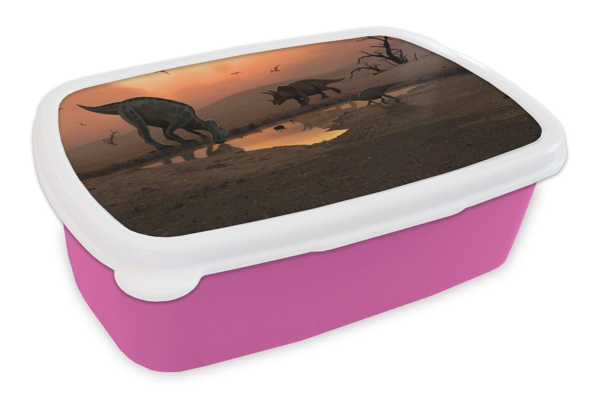 Brotbox Tiere - (2-tlg), Zeichnung Brotdose Snackbox, Mädchen, Kinder, Kinder für Wilde MuchoWow - Dinosaurier Kunststoff Erwachsene, Kind, - Kunststoff, rosa - Lunchbox