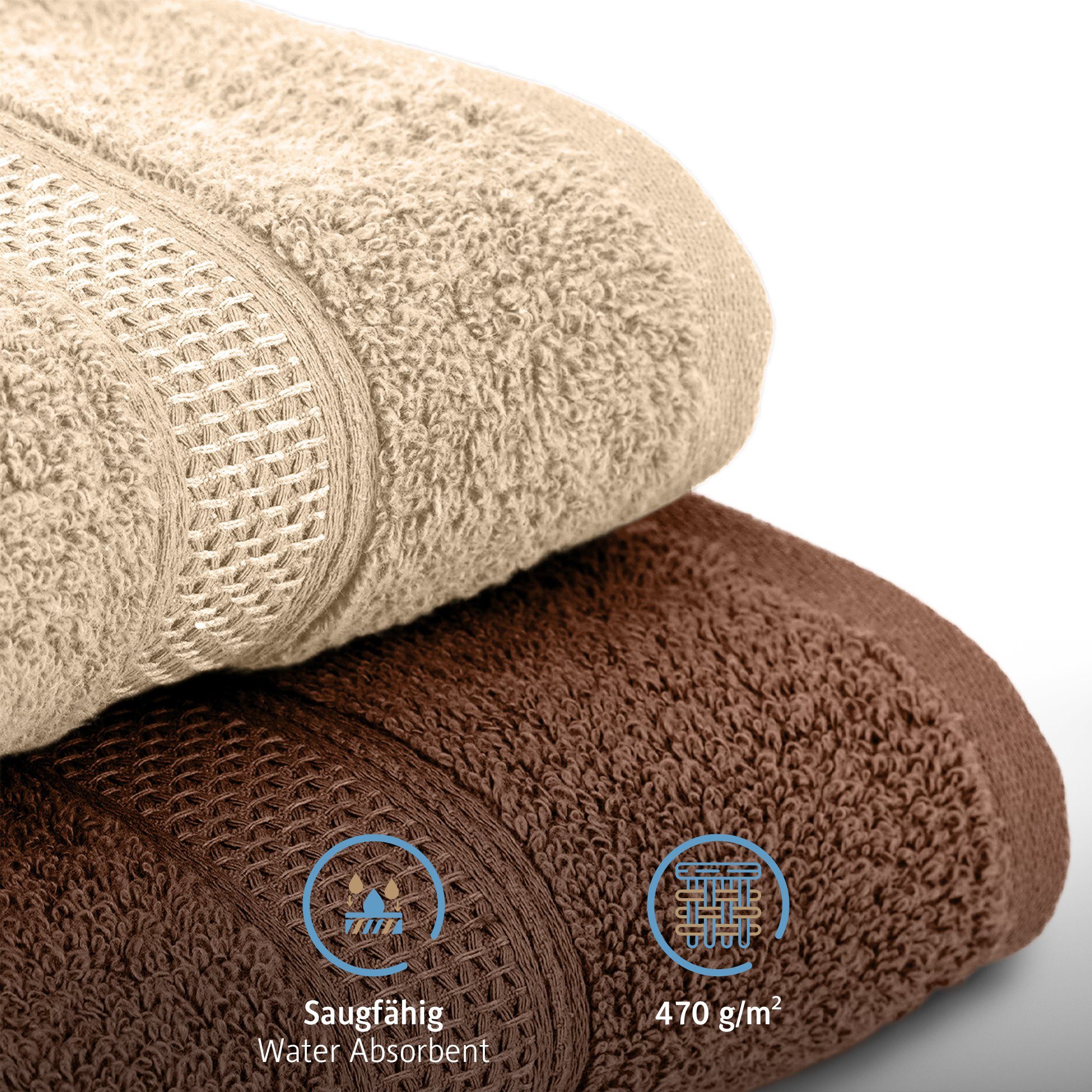 Frottee Komfortec Handtücher 100% Baumwolle, Weich (8-St), Set, 470 Badetücher cm g/m², Braun&Beige 70x140