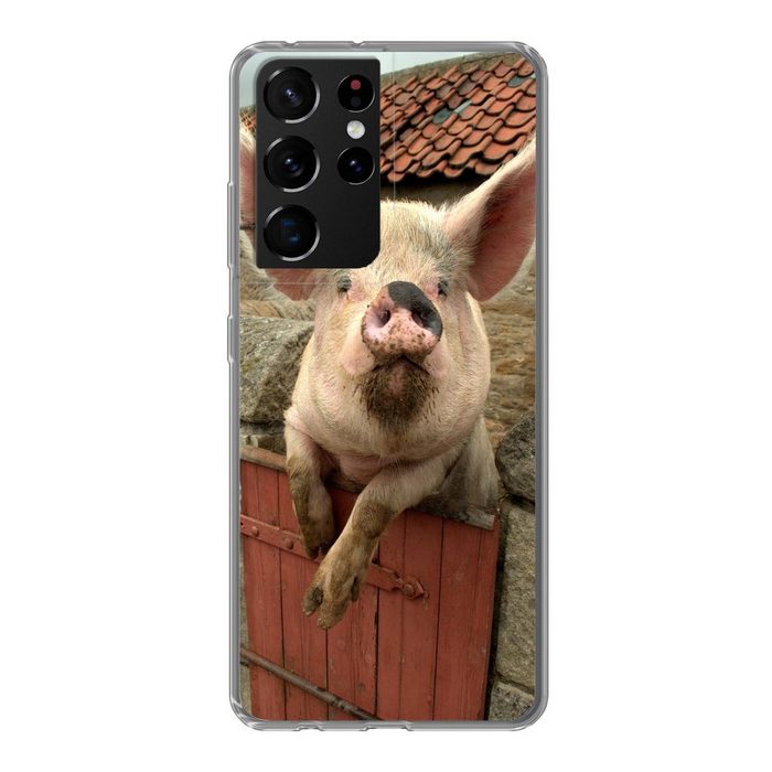 MuchoWow Handyhülle Schwein - Rosa - Tier Phone Case Handyhülle Samsung Galaxy S21 Ultra Silikon Schutzhülle