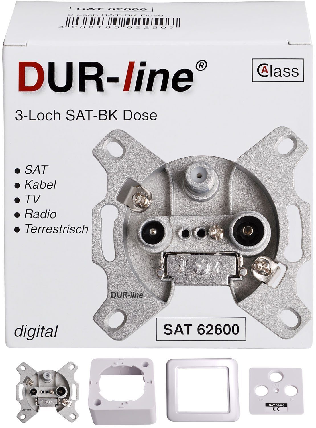 DUR-line DUR-line Antennendose 3-loch SAT, Kabelfernsehen, DVB-T, Radio, SAT-Kabel