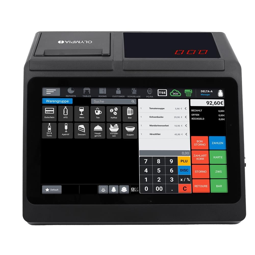 OLYMPIA OFFICE Registrierkasse T110, Kasse inkl. Drucker, Kassensystem für Restaurant, Gastronomie, schwarz