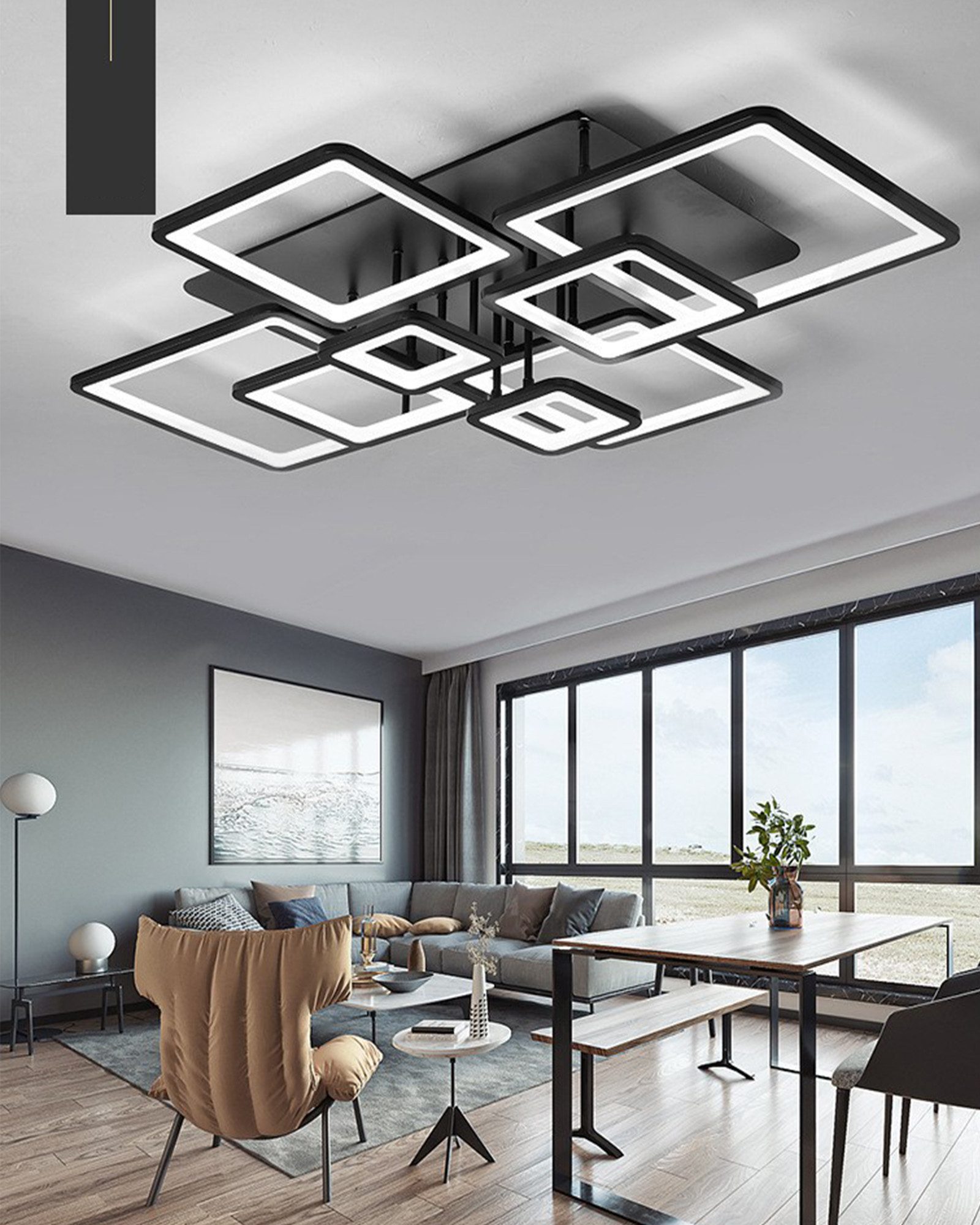 Fyrove Deckenleuchten LED Deckenlampe 6 Rahmen,Dimmbar mit Fernbedienung für Wohnzimmer, LED fest integriert, 102W 3000-6500k, Mit Speicherfunktion Timer-Funktion.Lichtfarbe-und Helligkeit einstellbar, Modern Runde Wohnzimmer Schlafzimmer Arbeitszimmer Esszimmer Dekoration Lampen