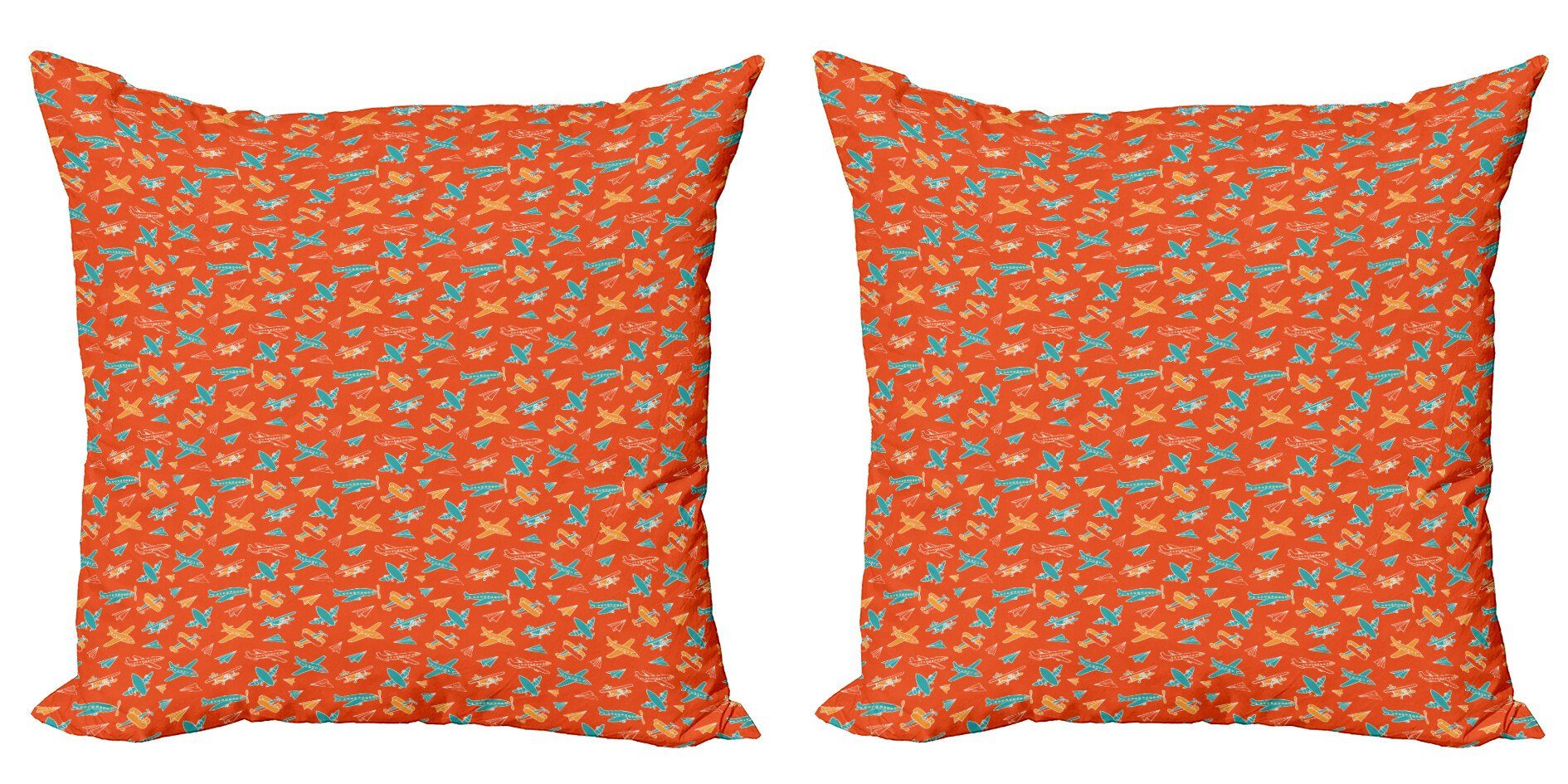 Kissenbezüge Modern Accent Doppelseitiger Digitaldruck, Abakuhaus (2 Stück), Orange und Türkis Flugzeug fliegen
