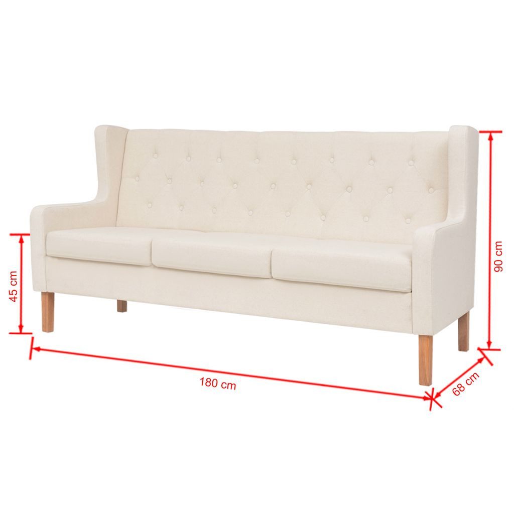 vidaXL Sofa NA 3-Sitzer-Sofa Stoff Cremeweiß Couch