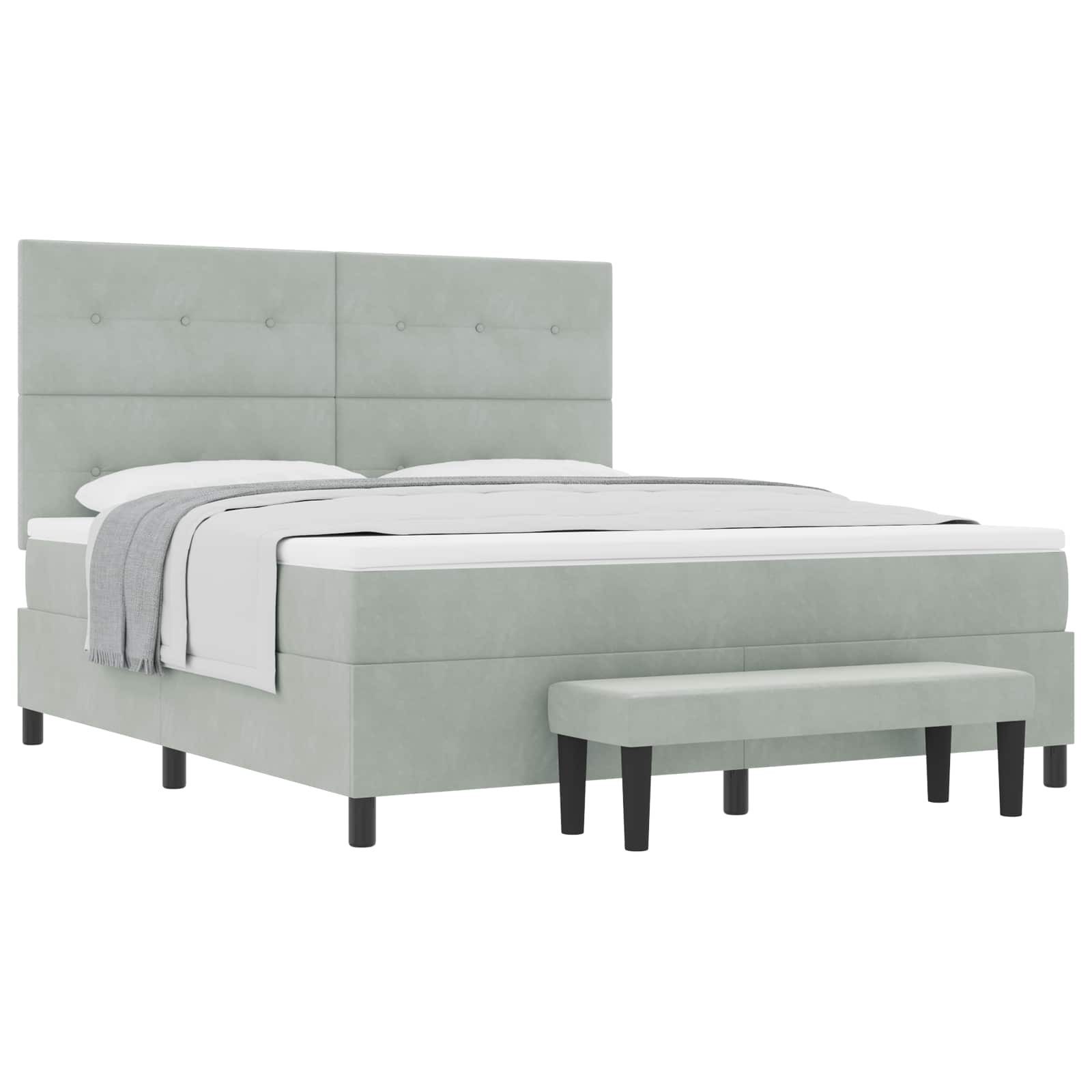 Bett Boxspringbett mit Kopfteil Hellgrau 200 x 180 cm Samt