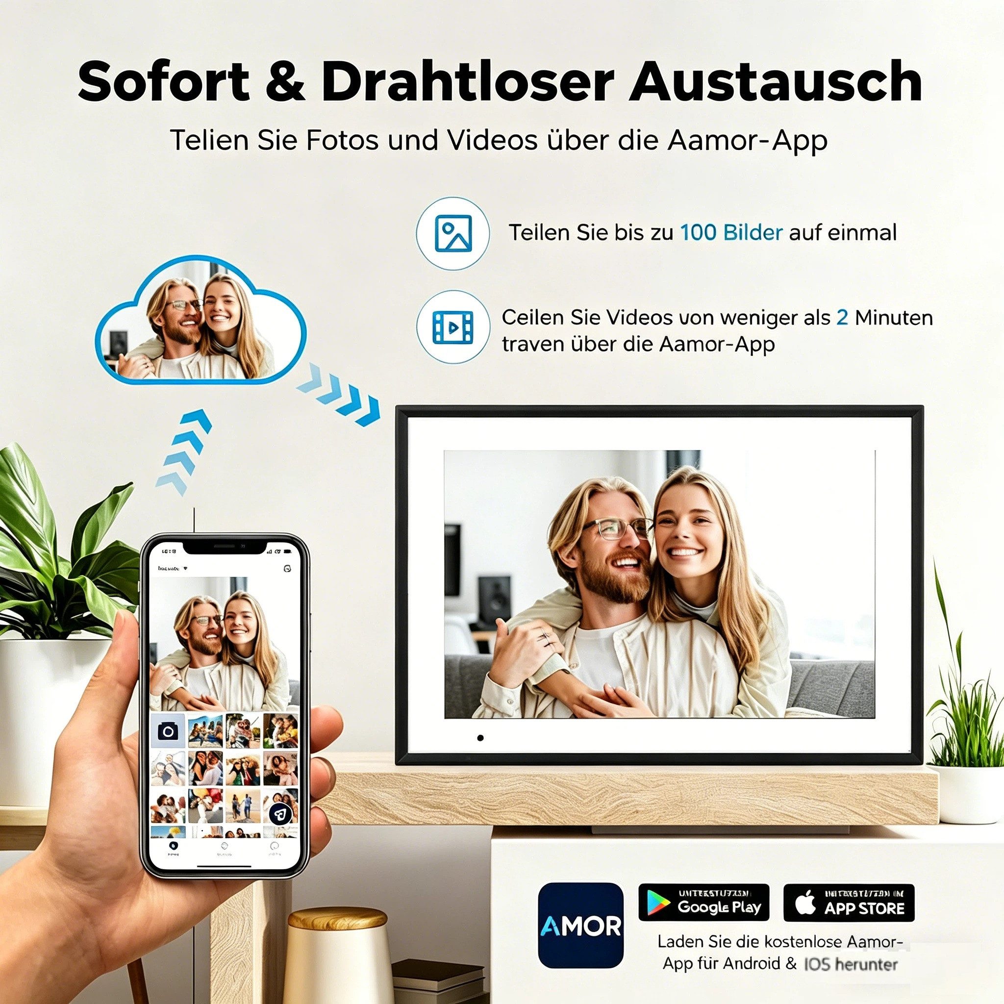 Funcare 10.1’’ mit WiFi-Fotoübertragung 1280×800 Pixel, 32GB+128GB erweiterbar Digitaler Bilderrahmen (25,65 cm/10.1 ", 1280x800 Pixel, 32 GB)