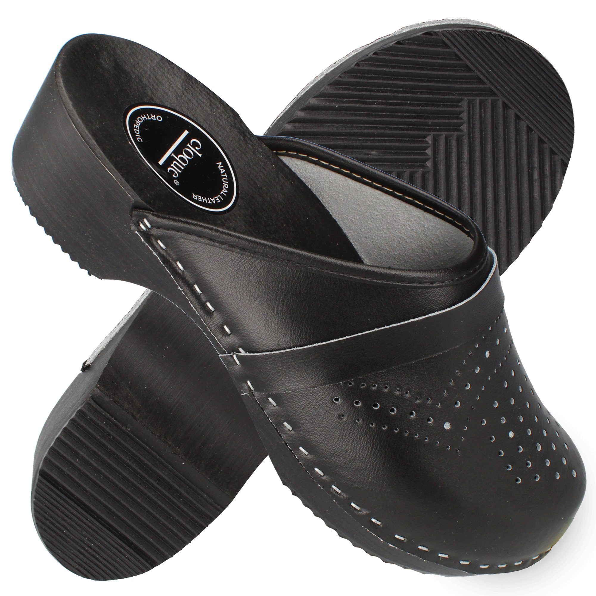 Faro Leder Schweden Holz Clogs Holzschuhe für Damen Herren Clog