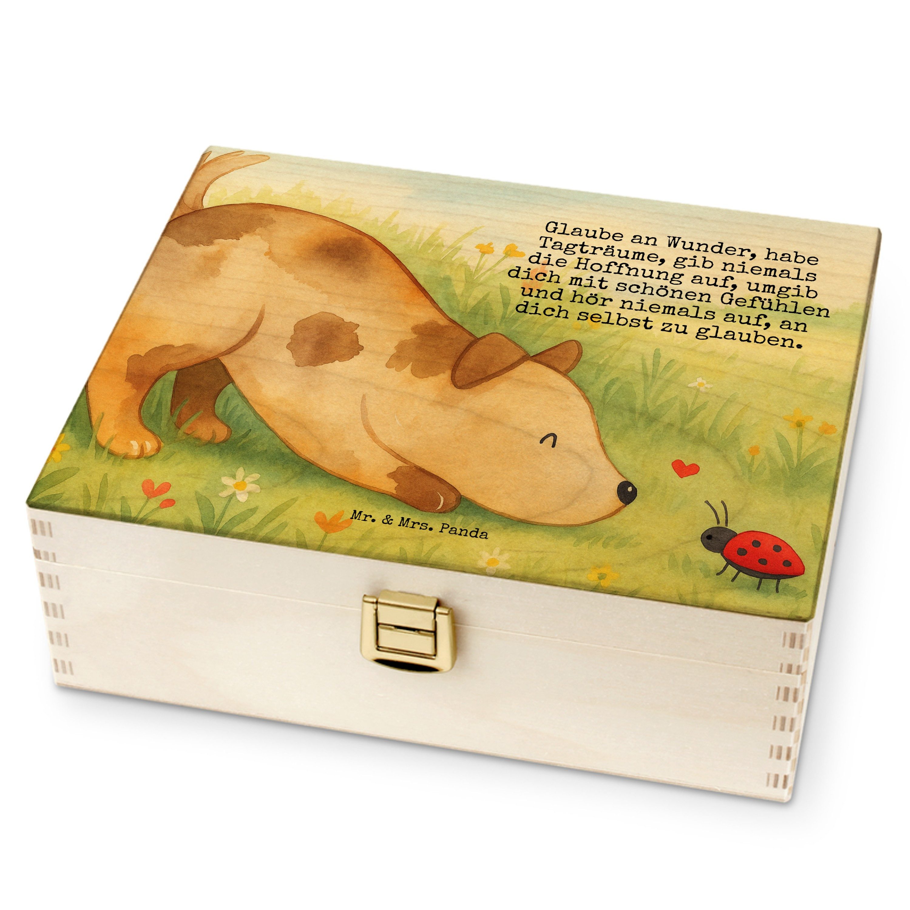 Mr. & Mrs. Panda Teebox Hund Marienkäfer Design, Teebox, Weiß, Hunde, Geschenk für Paare, Zuv, Birkenholz, (Packung), teebehälter mit fächern Teedose 6 Fächer teekiste mit fächern