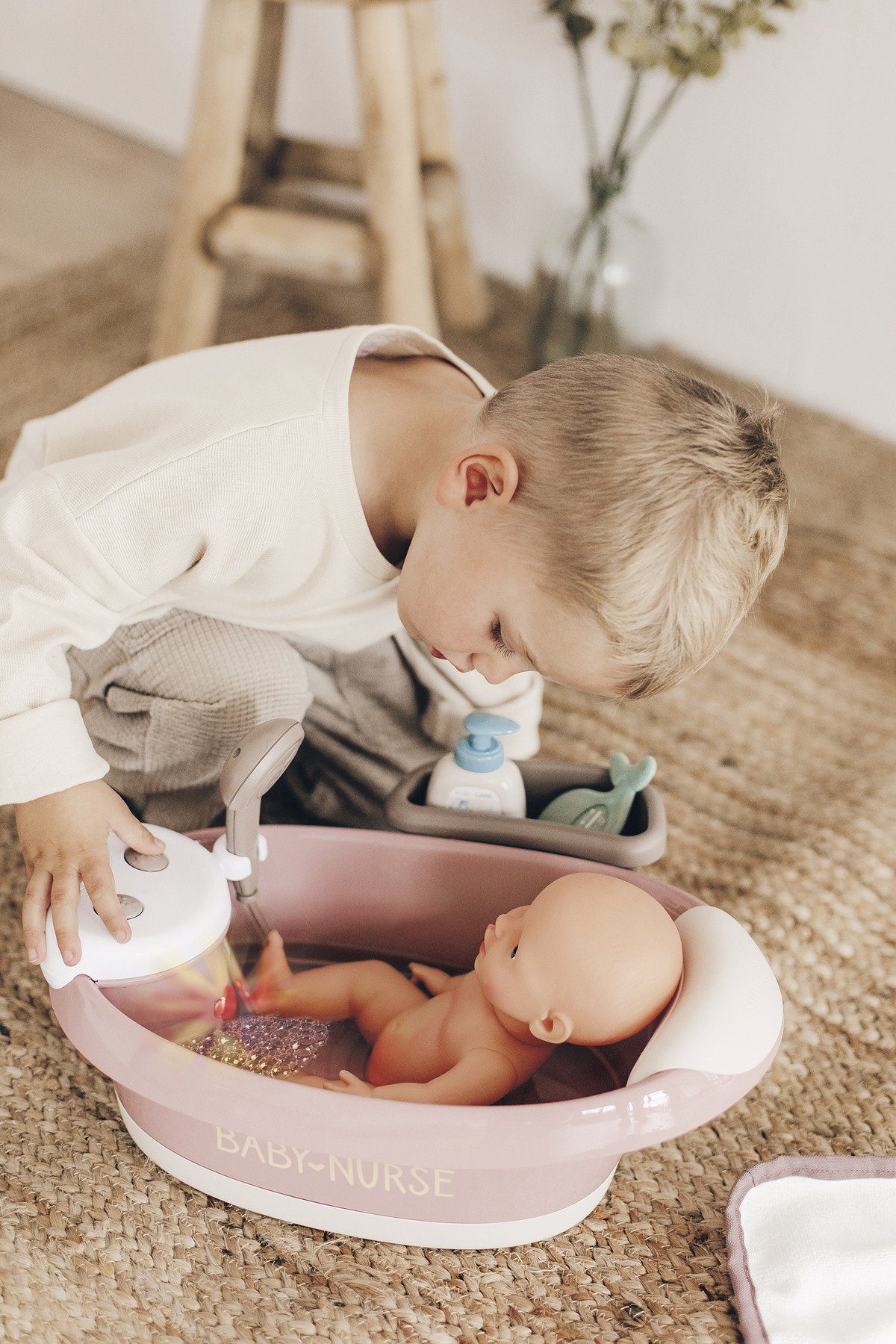 Smoby Puppen rosa, mit Nurse, Lichteffekten Baby elektronische Puppen-Badewanne, Badewanne