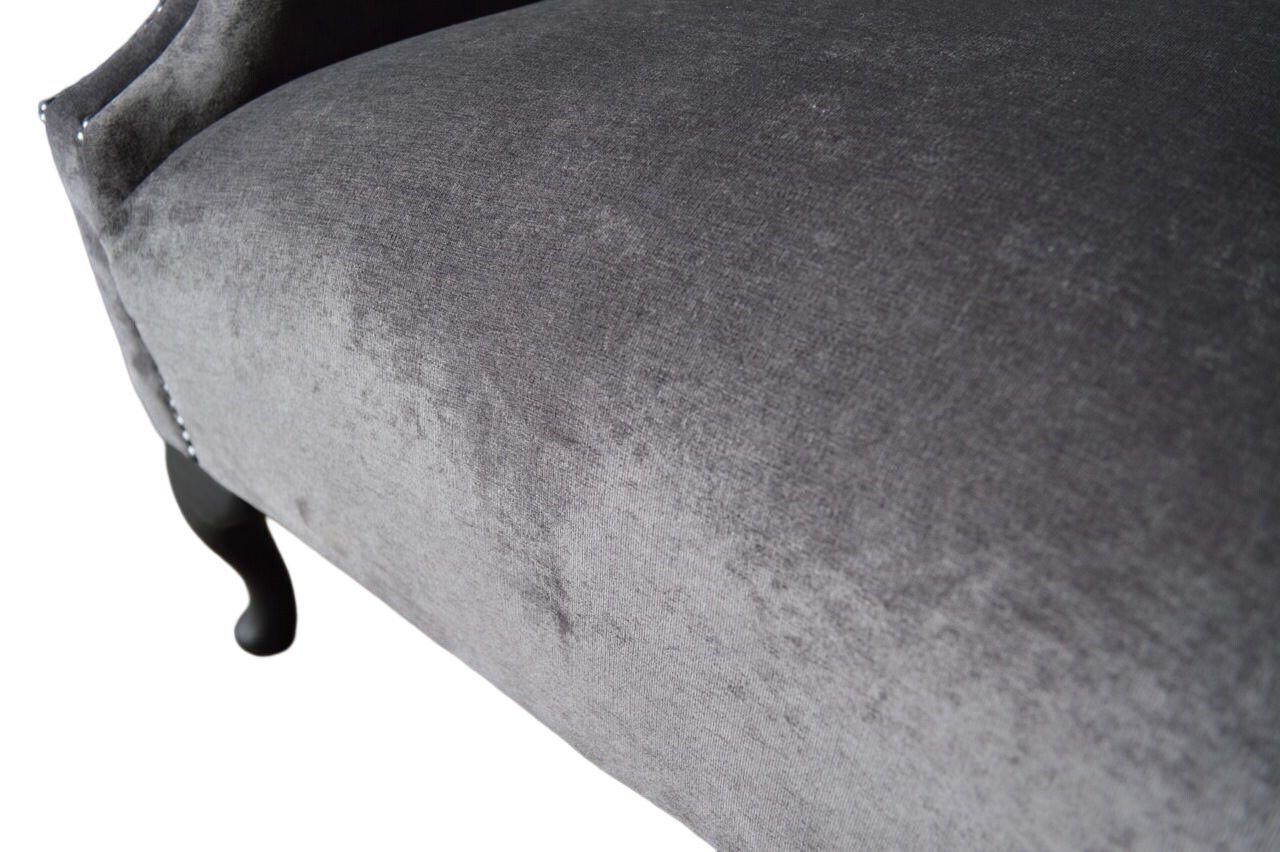 JVmoebel In Ohrensessel Polster Chesterfield Textil, Ohrensessel Sessel Europe Made Samt Design Couch Grau