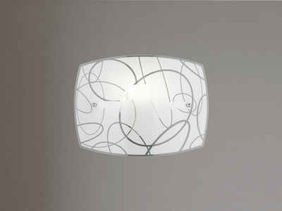 meineWunschleuchte LED Wandleuchte, LED wechselbar, Warmweiß, innen, Lampenschirm Opal-glas flach mit Dekor Weiß Silber, Breite 30cm