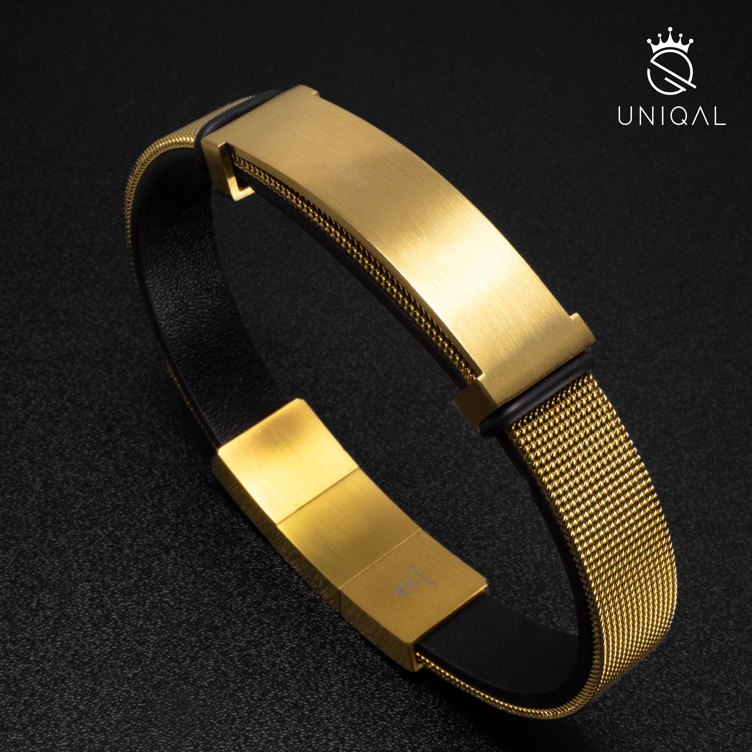 UNIQAL.de Goldarmband Gold Lederarmband Herren "SANTIAGO" 18k vergoldet (Edelstahl 18k vergoldet, Echtleder, Casual Style, handgefertigt in Deutschland)