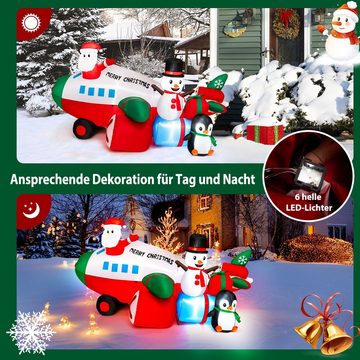 COSTWAY Weihnachtsmann, im Hubschrauber mit Schneemann & Pinguin, aufblasbar