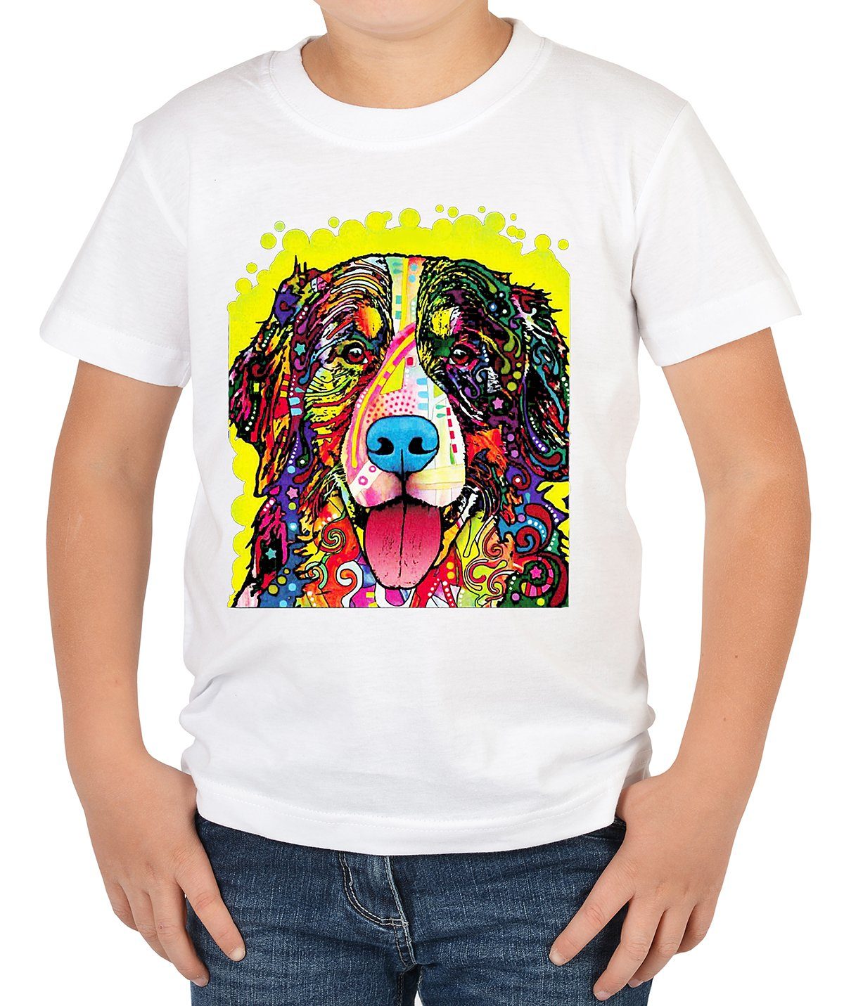 Shirts Dog Motiv T-Shirt Print-Shirt : Sennenhund Mountain - Berner Tini Shirt Kinder Kinder Hunde buntes Bernese