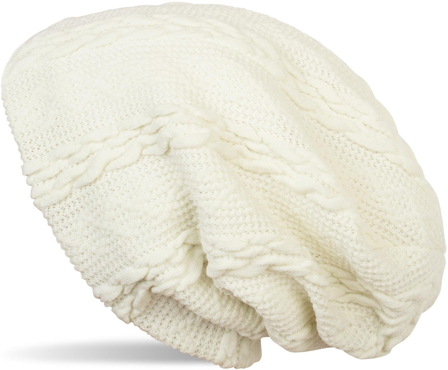 styleBREAKER Strickmütze (1-St) Feinstrick Beanie mit Zopfmuster und Fleece Creme-Beige