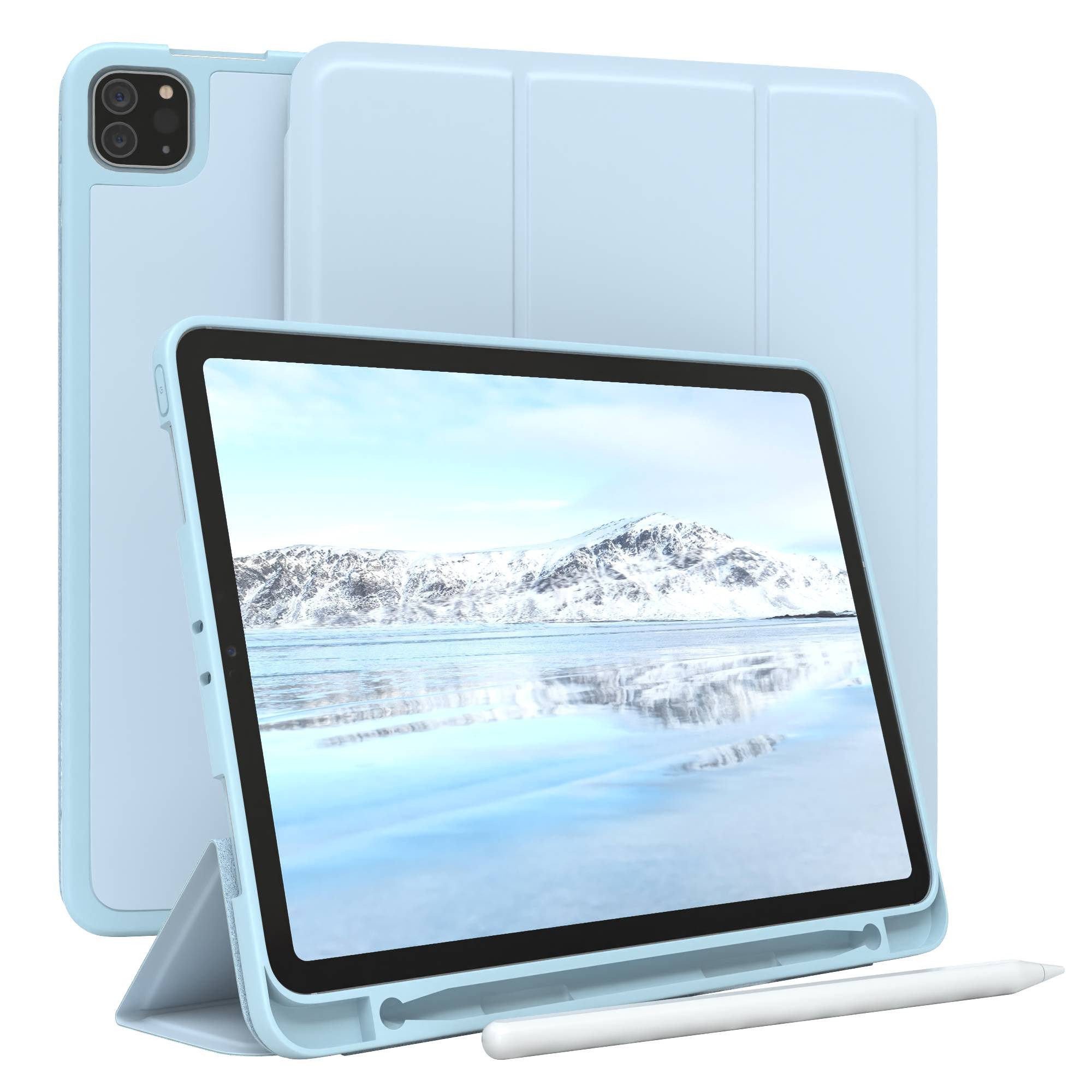 EAZY CASE Tablet-Hülle Penholder Smartcase für iPad Pro 11" 1.-4. Gen. 11 Zoll, Touchpen Stifthalterung Klappcase Anti-Kratz Tablet Tasche Hellblau