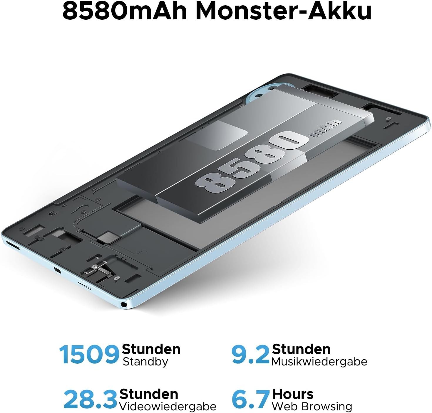 Zevelora 4 GB RAM 8580 mAh WiFi, GPS, BT 5.0, OTG Tablet (11", 128 GB, Android 15, Leistungsstarkes Gerät mit großem Display und umfangreichem Zubehör)