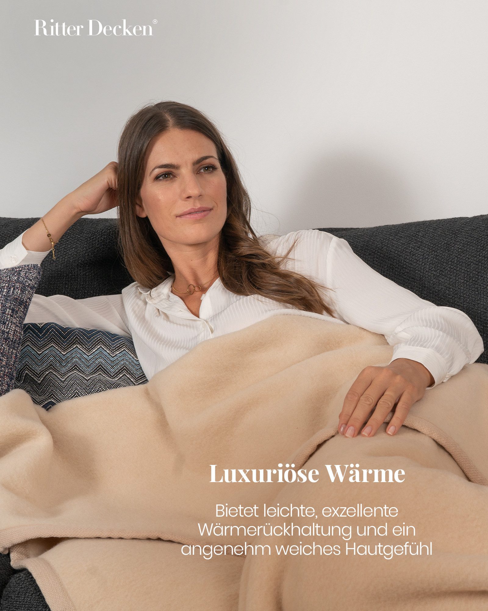 Wohndecke Extraweiche Wolldecke Kalif aus einem feinen Schurwoll-Kashmir Mix, Ritter Decken, Kuscheldecke, 80% Schurwolle, 20% Kashmir, weitere Größen & Farben