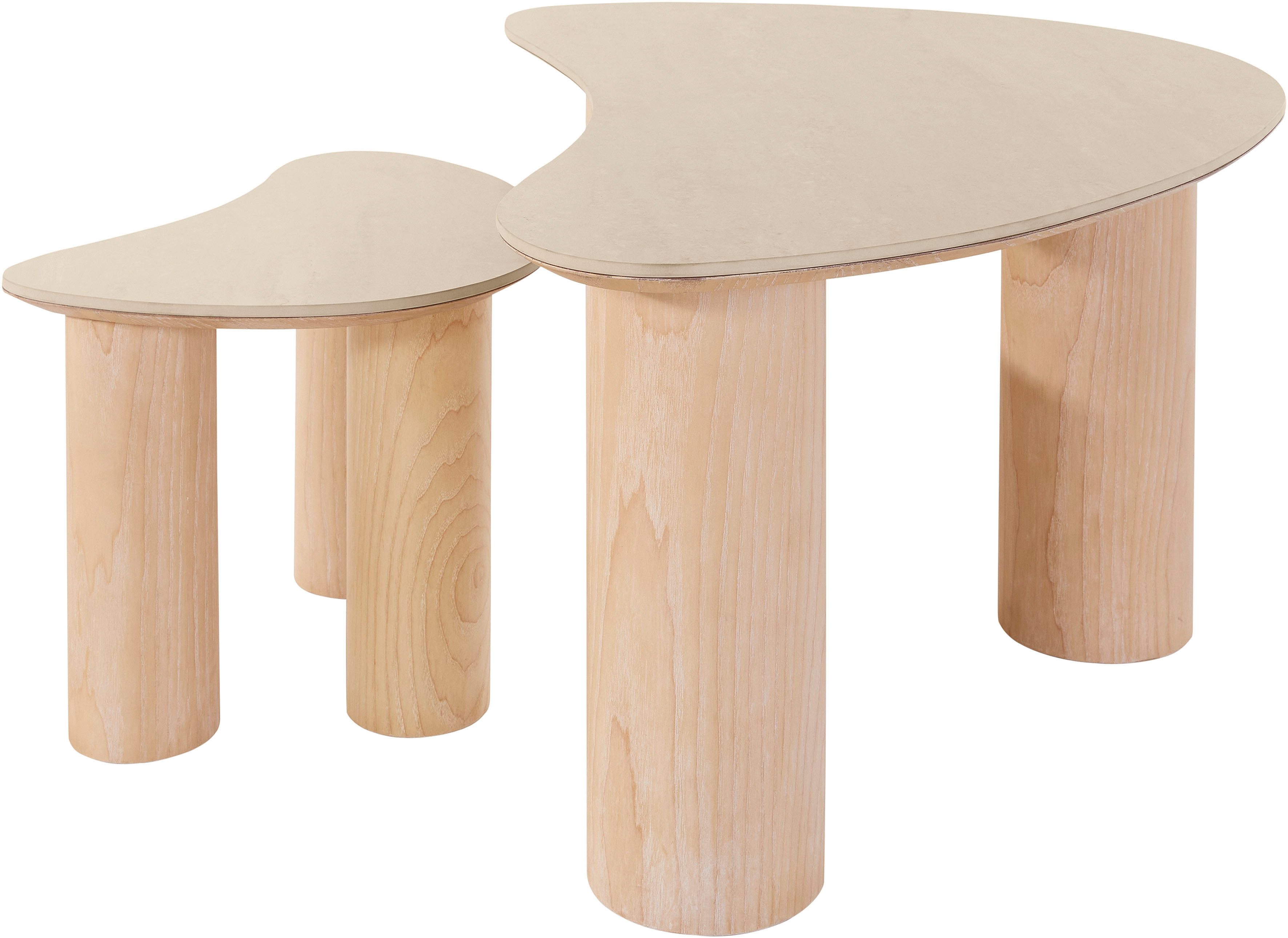 homsy by Ana Johnson Couchtisch Laysy (Set, 2-St), mit einer Keramikplatte und massiven Eschenholzbeinen