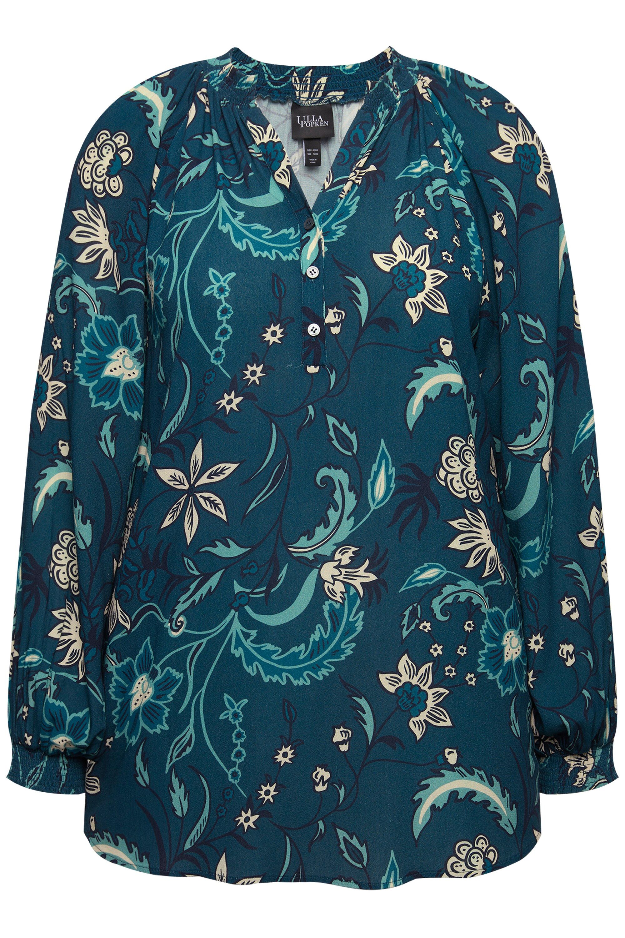 Ulla Popken Satinbluse Bluse Smok-Stehkragen A-Linie günstig online kaufen