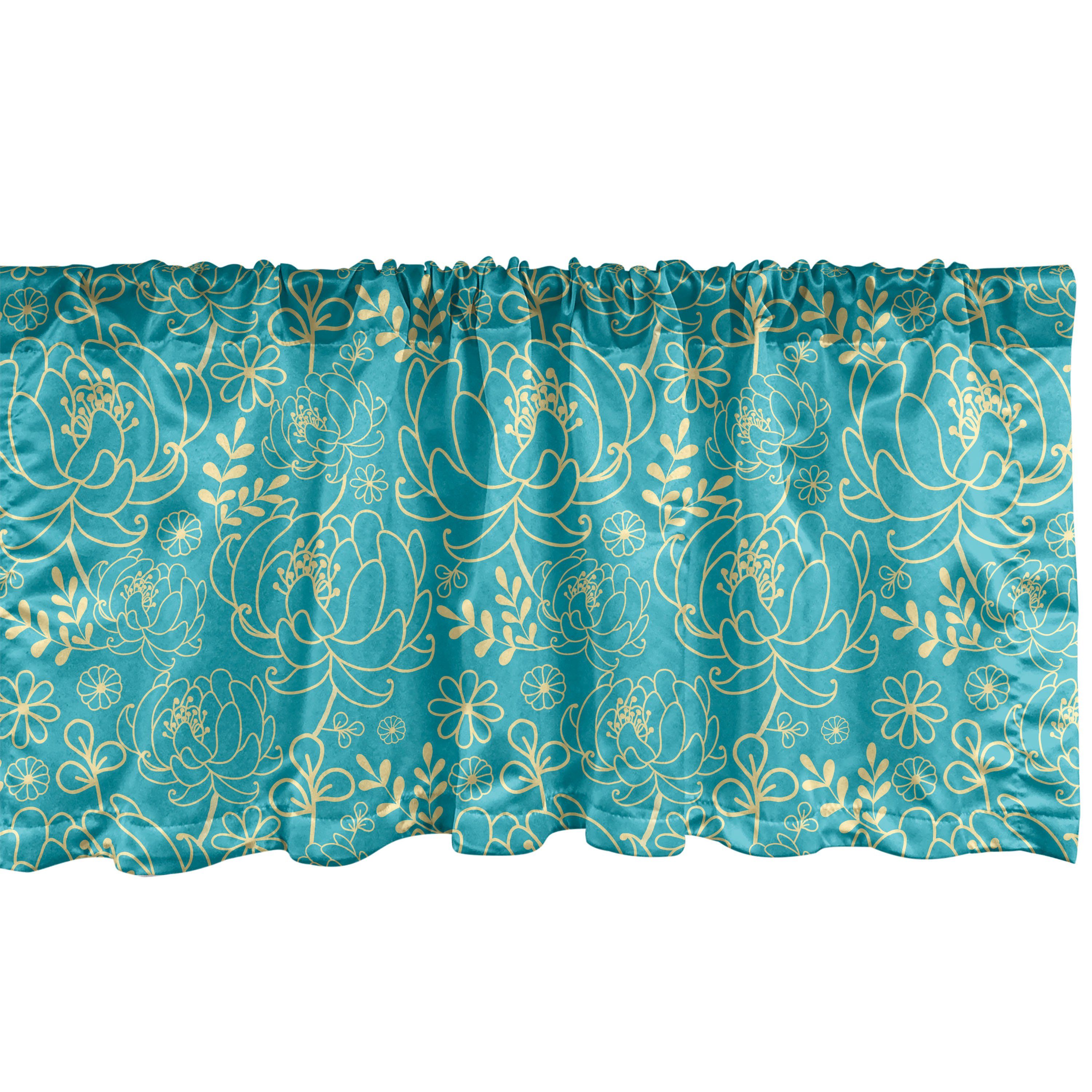 Scheibengardine Vorhang Volant für Küche Schlafzimmer Dekor mit Stangentasche, Abakuhaus, Microfaser, Gelb und Blau Zweig und Blättern