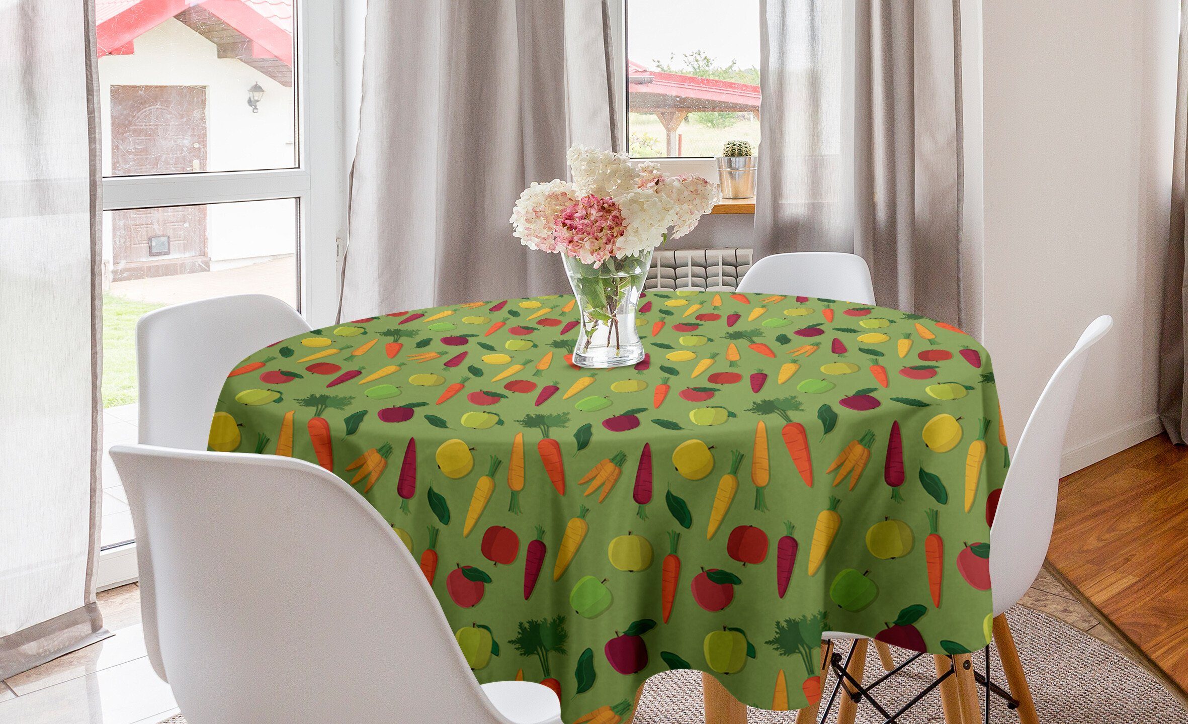 Abakuhaus Tischdecke Kreis Tischdecke Abdeckung für Esszimmer Küche Dekoration, Gesund Frische Karotten und Äpfel
