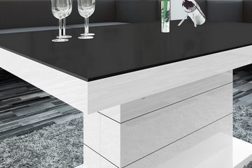 designimpex Couchtisch H-333 Schwarz MATT / Weiß HOCHGLANZ höhenverstellbar ausziehbar