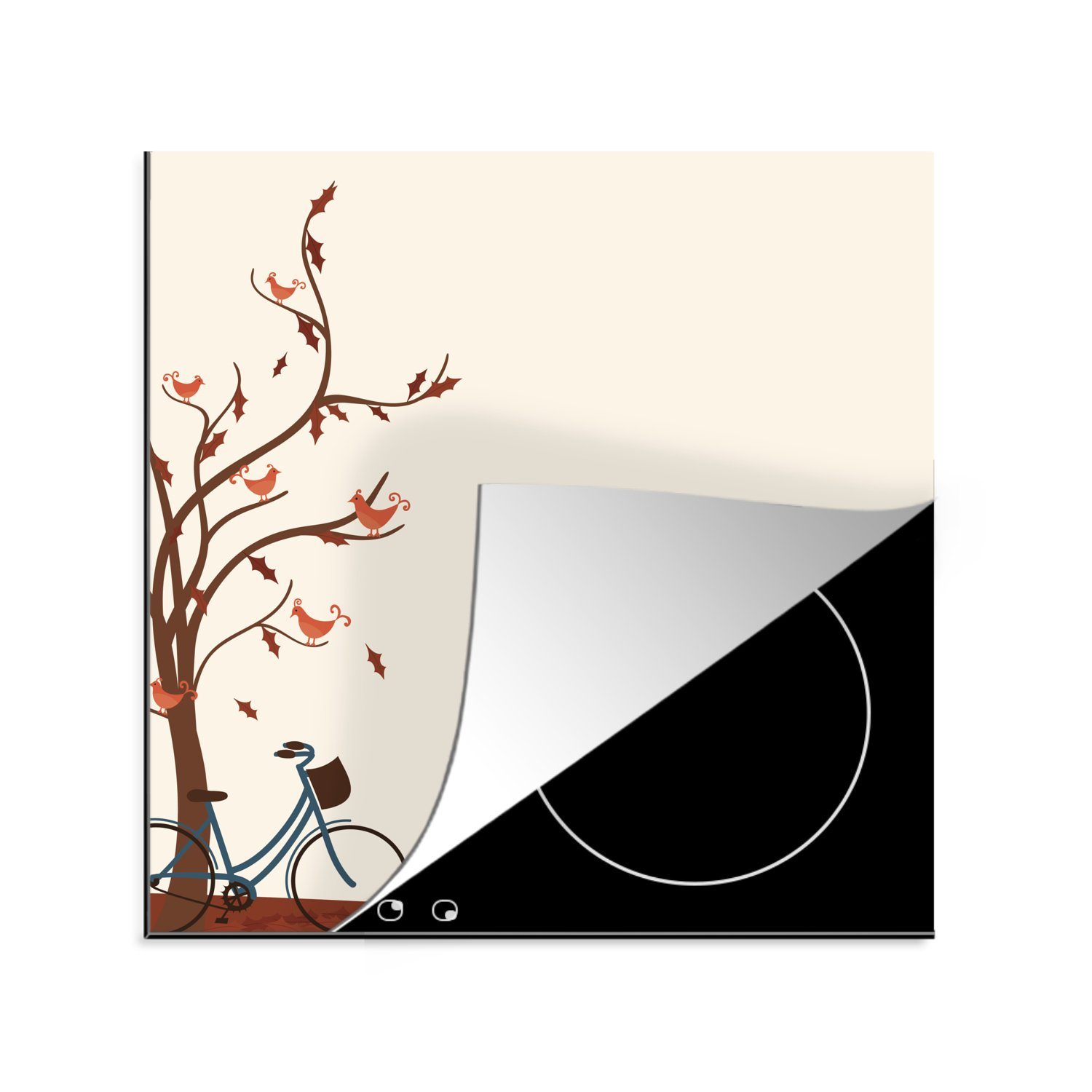 MuchoWow Herdblende-/Abdeckplatte Herbst - Illustration - Baum, Vinyl, (1 tlg), 78x78 cm, Ceranfeldabdeckung, Arbeitsplatte für küche