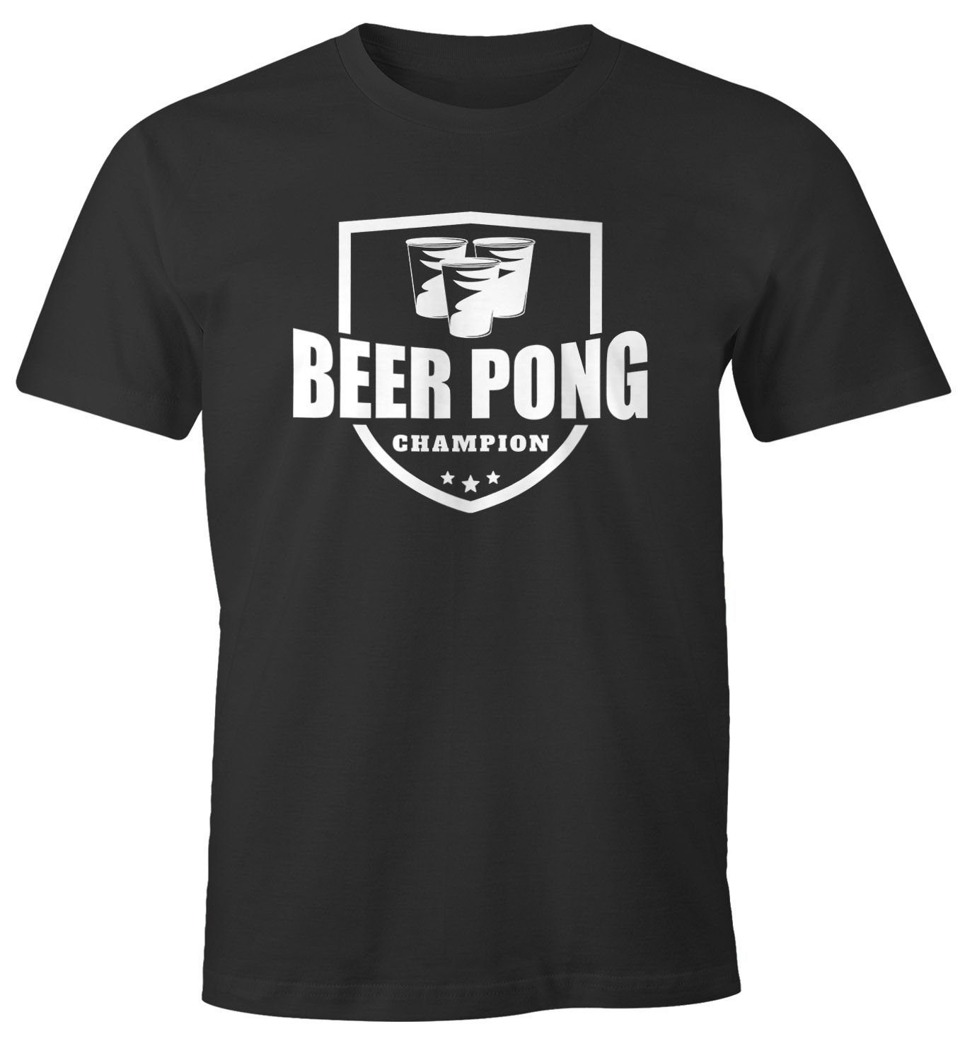 Saufen Beer Trink mit Party Champion Print-Shirt Shirt Bier lustiges Print Herren Pong Moonworks® MoonWorks T-Shirt