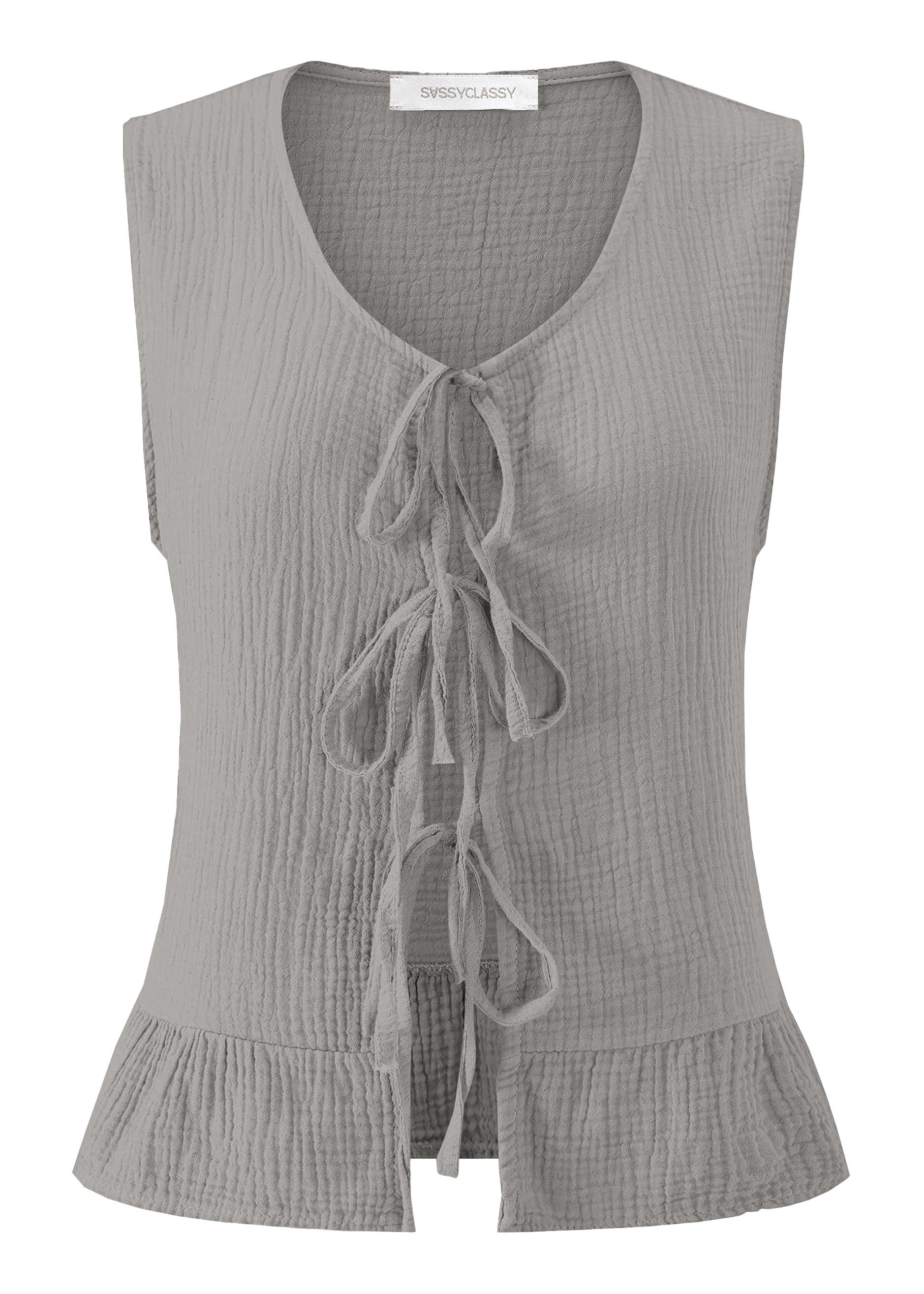 SASSYCLASSY T-Shirt Leichtes Musselin Top Damen mit Schleifen Luftiges Top günstig online kaufen