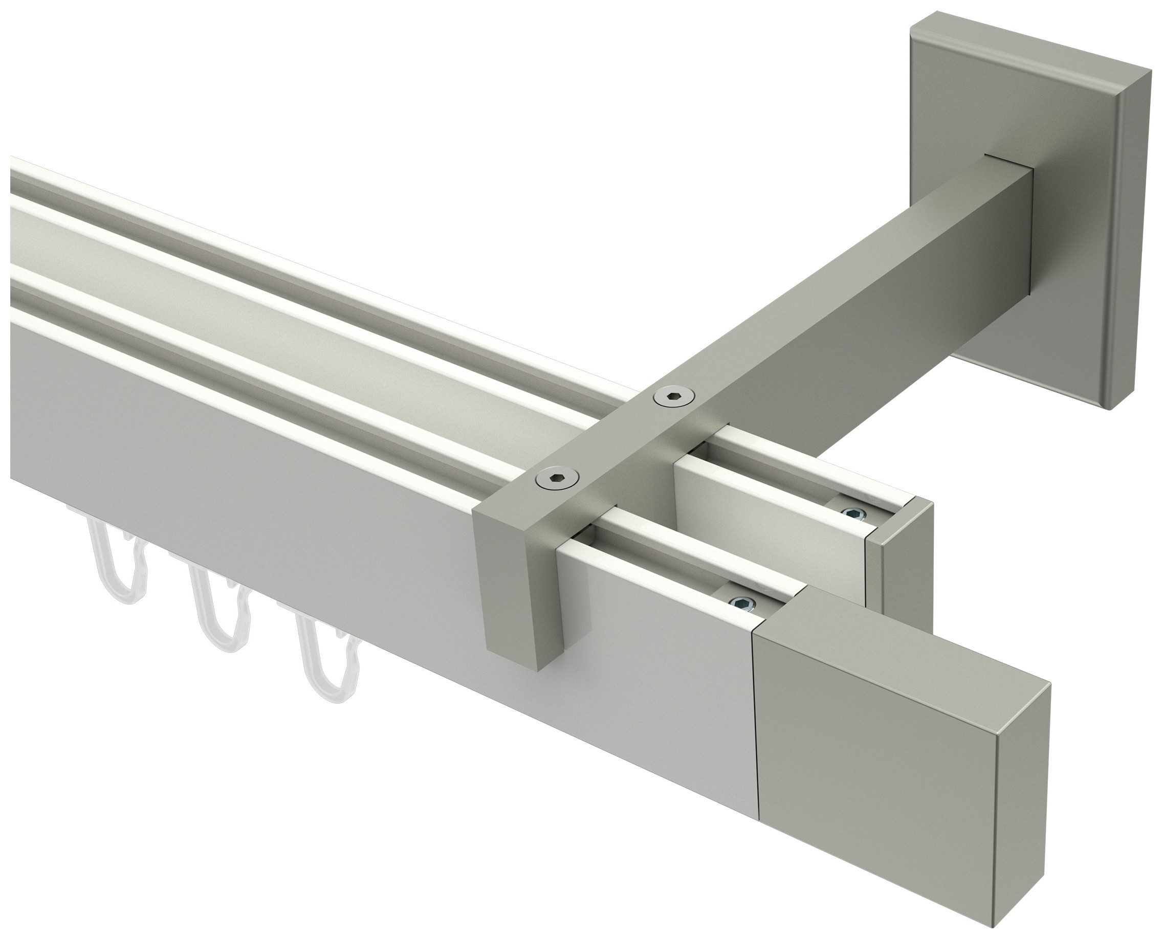 INTERDECO Innenlaufschiene Smartline Lox, 2-läufig, Fixmaß, kürzbar, Wandmontage, Aluminium, Weiß / Edelstahl-Optik / Bicolor, 14x35