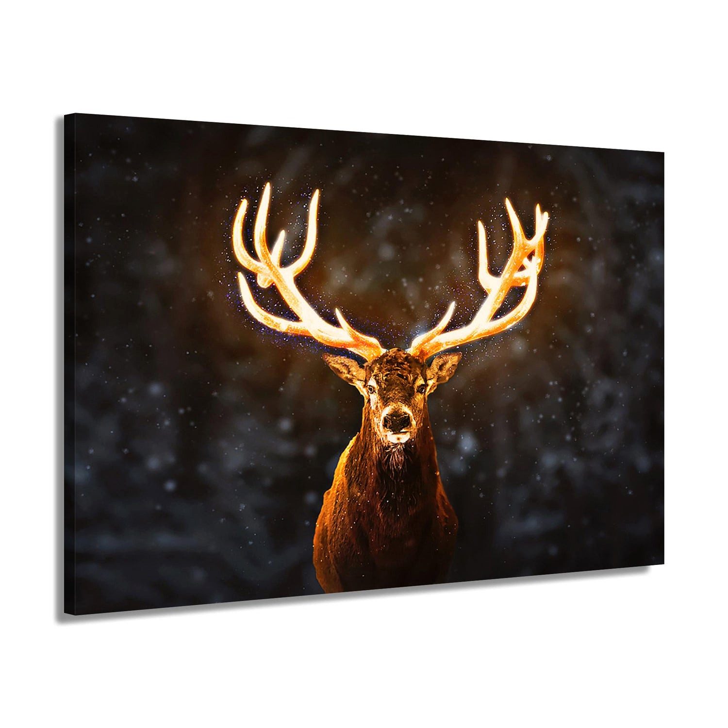 Artedinoi Leinwandbild Hirsch Goldenes Geweih Schnee Winter Leinwandbild Wandbild XL, Hirsch im Schnee