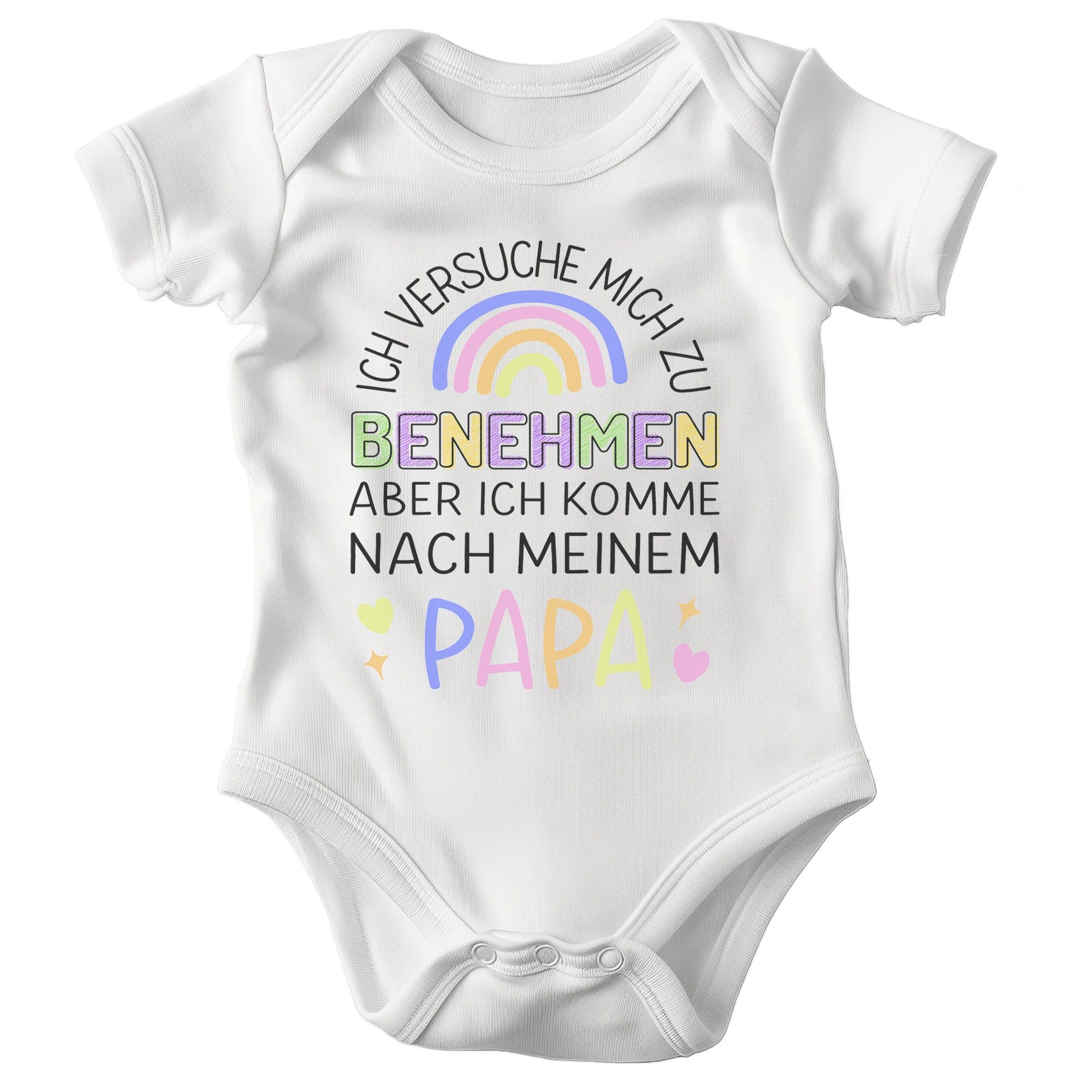 22Feels Kurzarmbody Bio Unisex Babybody Weiß Benehmen Papa Regenbogen Geschenk Taufe BIO-Baumwolle - In Deutschland Bedruckt - Niedlicher Print